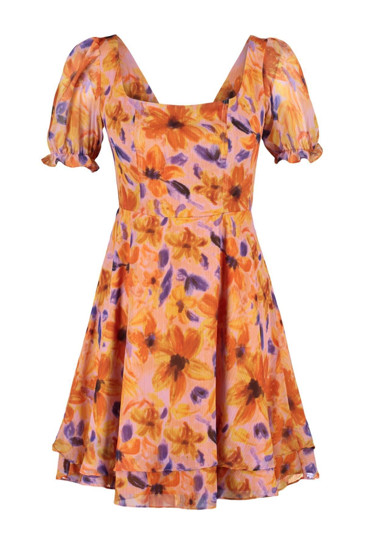 Orange Floral Skater Dress, , large image number 6