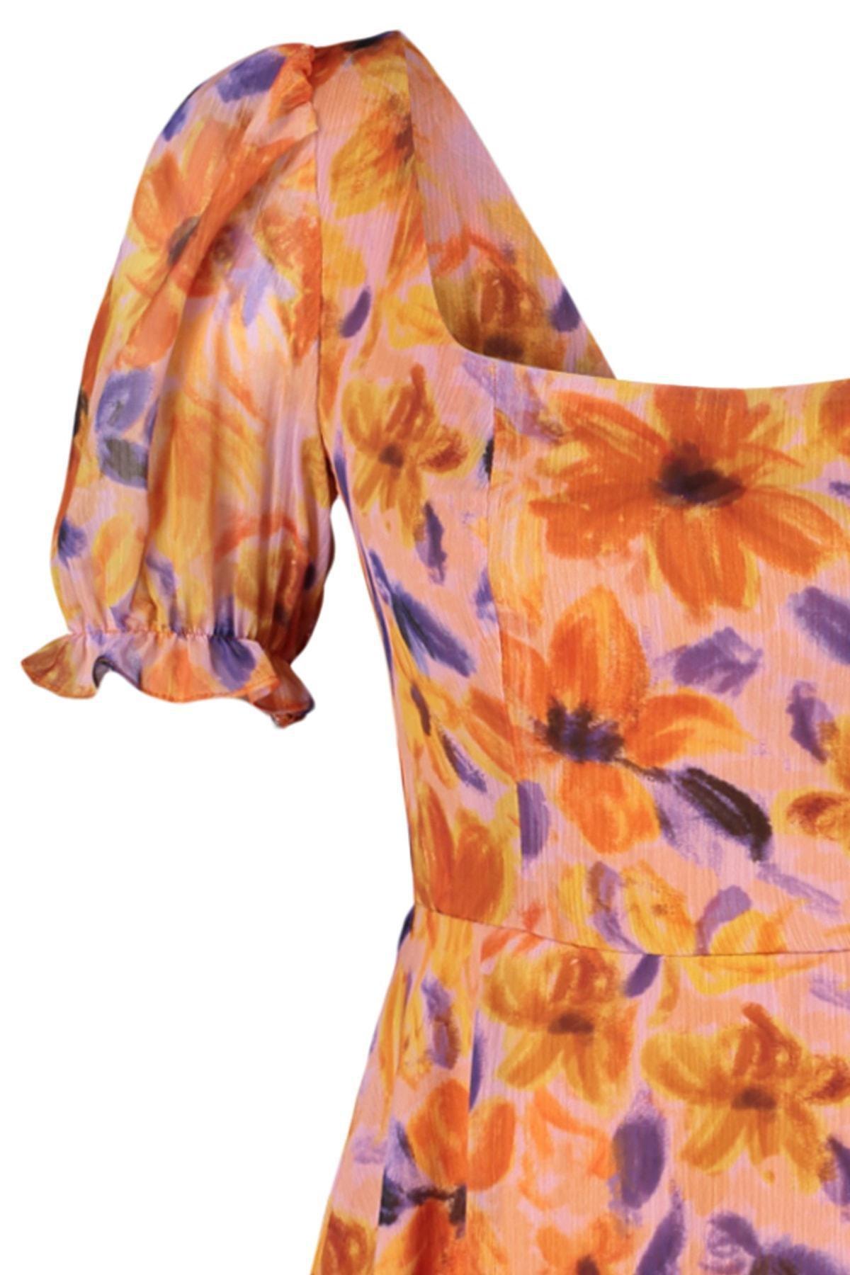 Orange Floral Skater Dress, , large image number 7