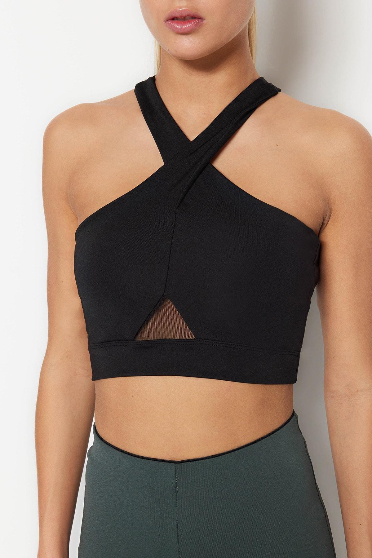 Black V-Neck Sports Bra, , large image number 0
