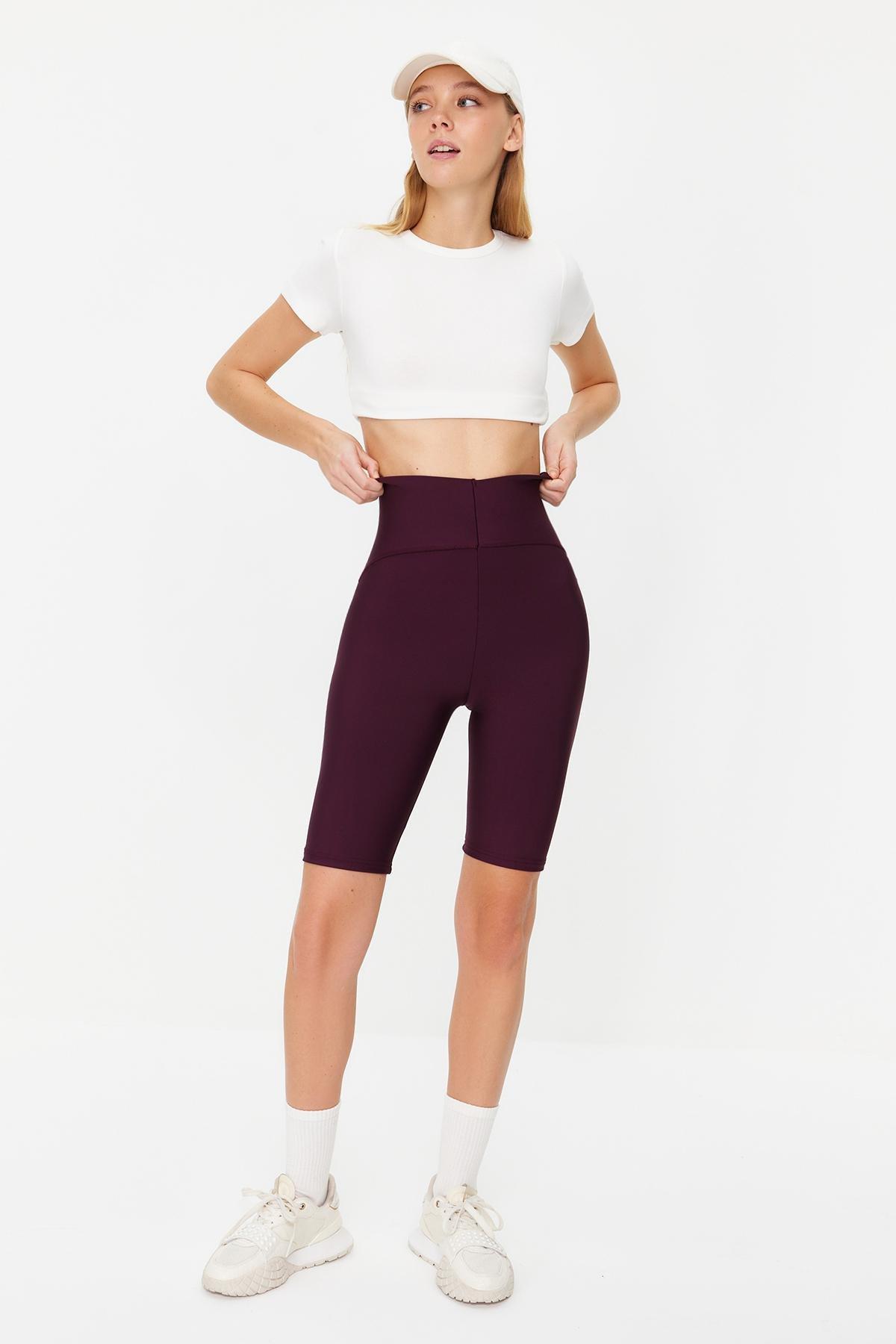 Burgundy Knitted Sports Biker Tights, , large image number 0