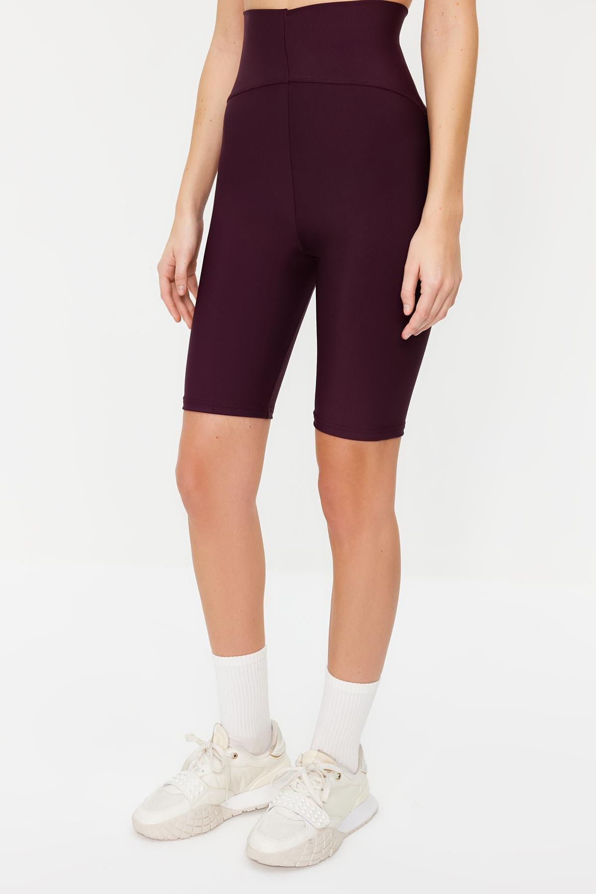 Burgundy Knitted Sports Biker Tights, , large image number 3