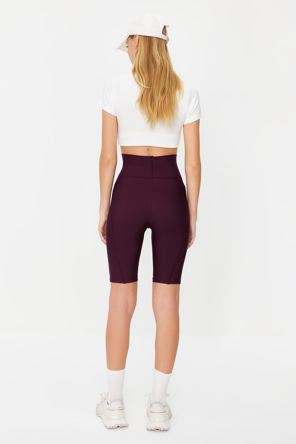 Burgundy Knitted Sports Biker Tights, , large image number 4