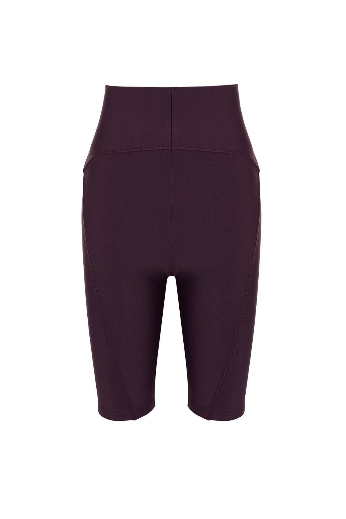 Burgundy Knitted Sports Biker Tights, , large image number 5