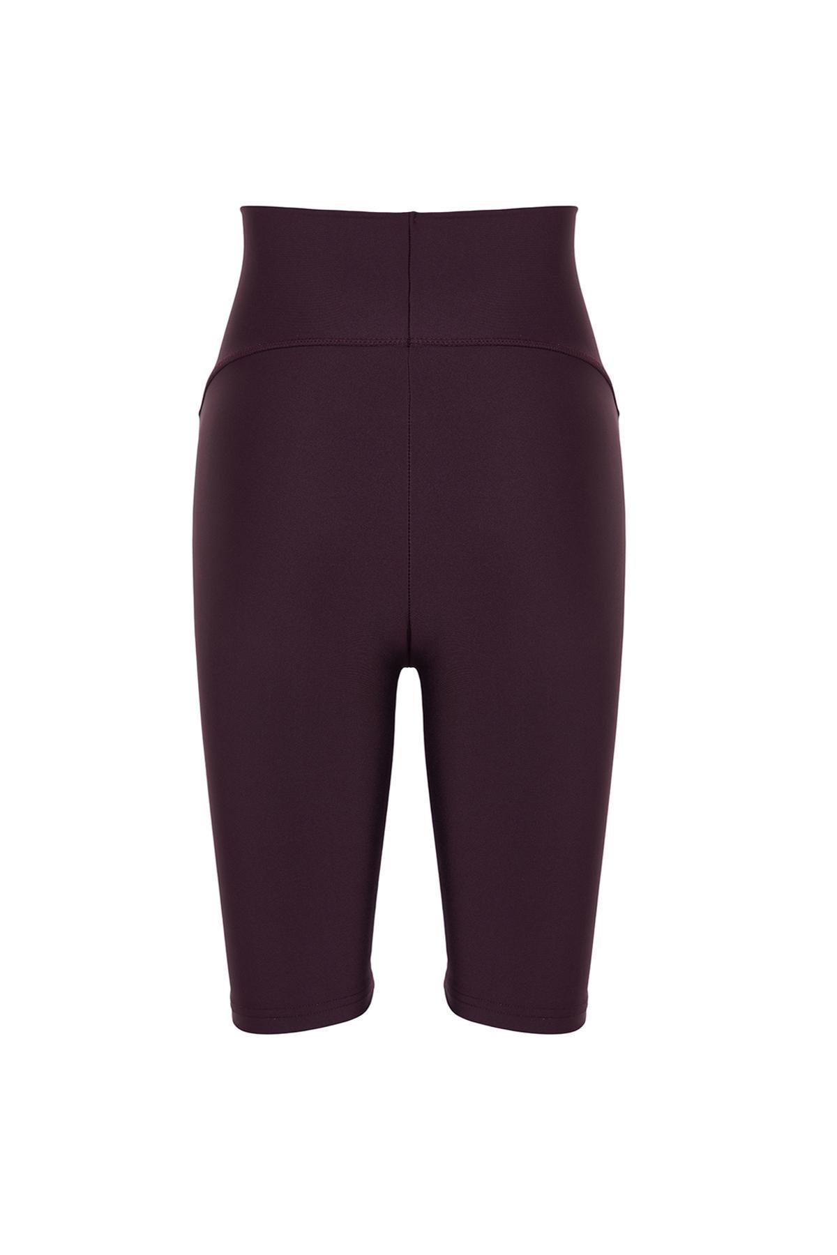 Burgundy Knitted Sports Biker Tights, , large image number 6