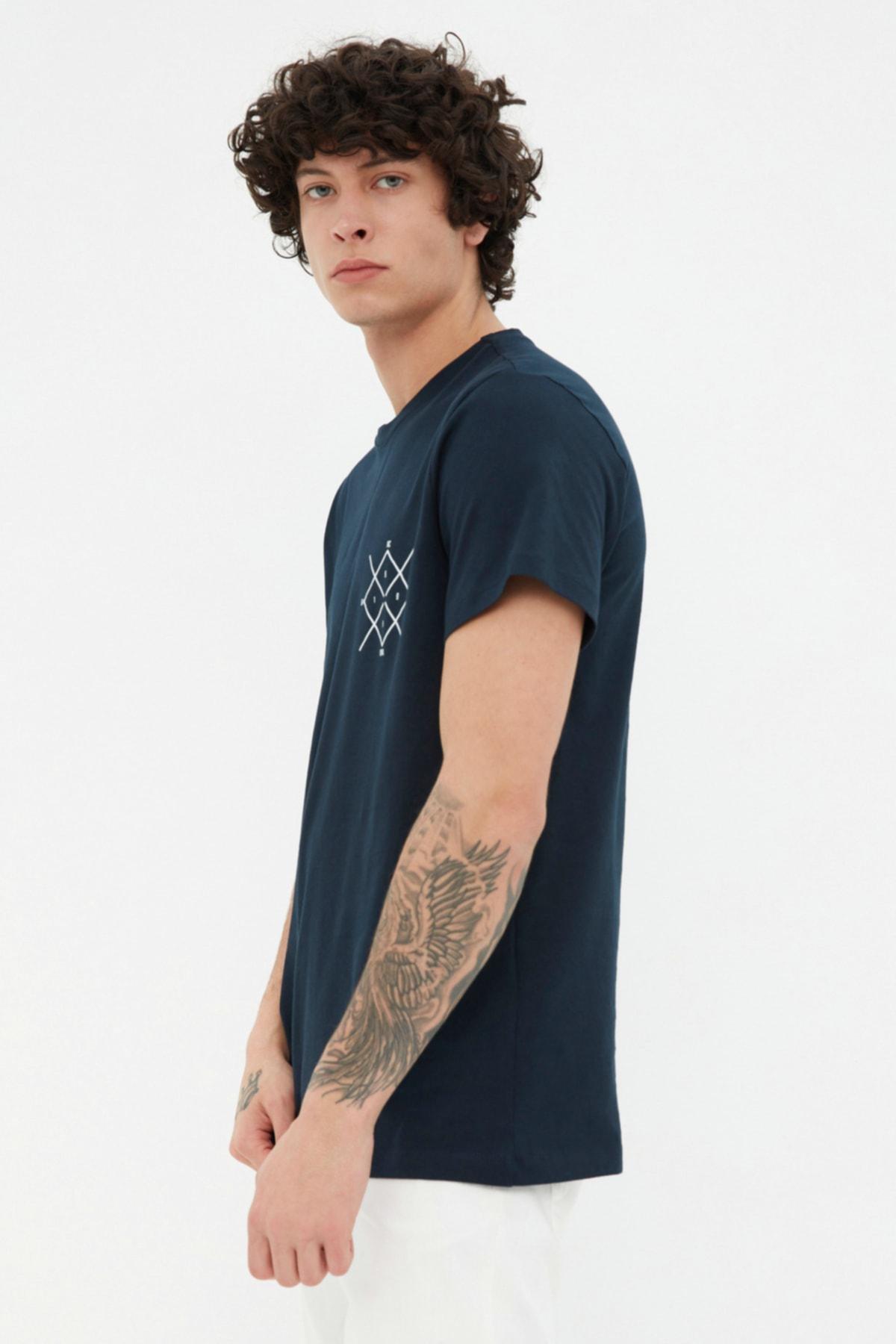 Navy Geometric Crew Neck Tshirt, Dark blue, large image number 1