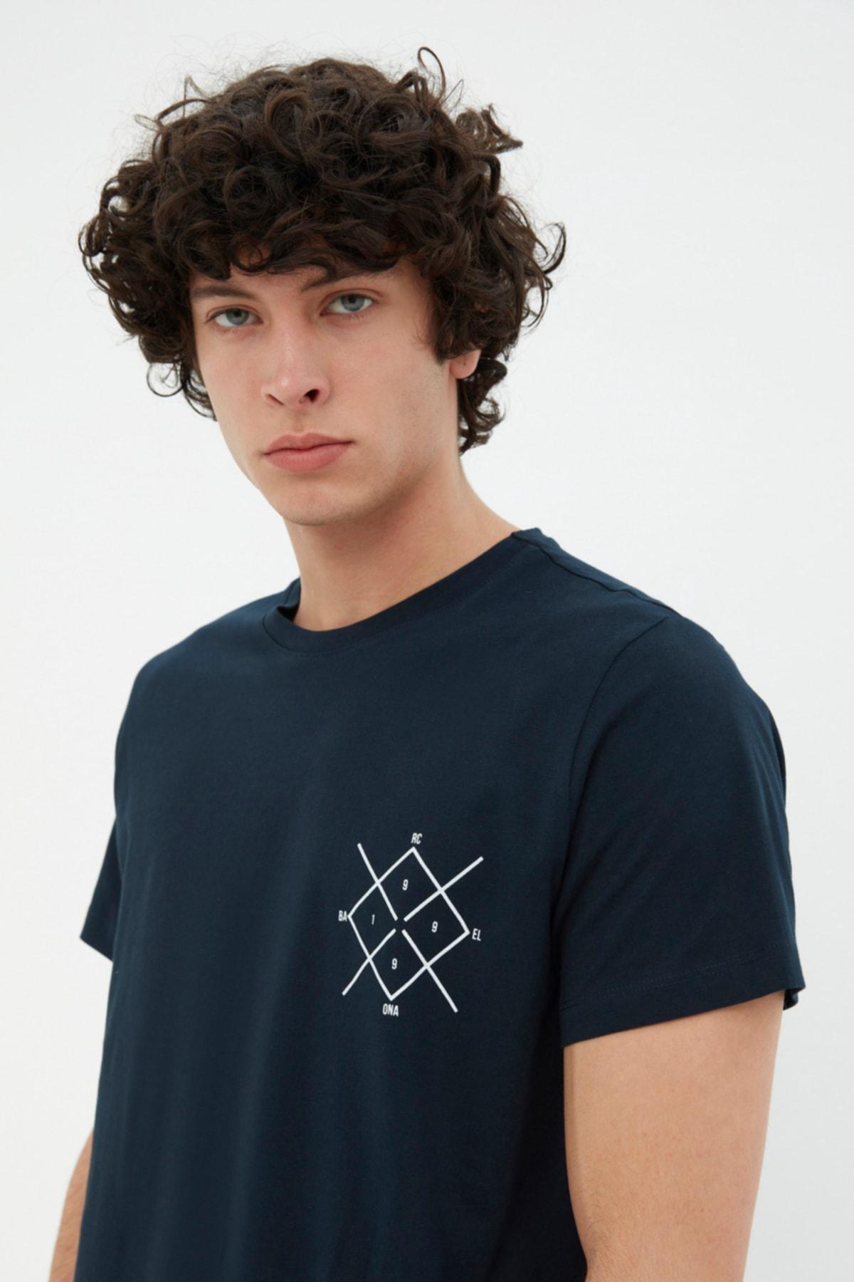 Navy Geometric Crew Neck Tshirt, , large image number 2