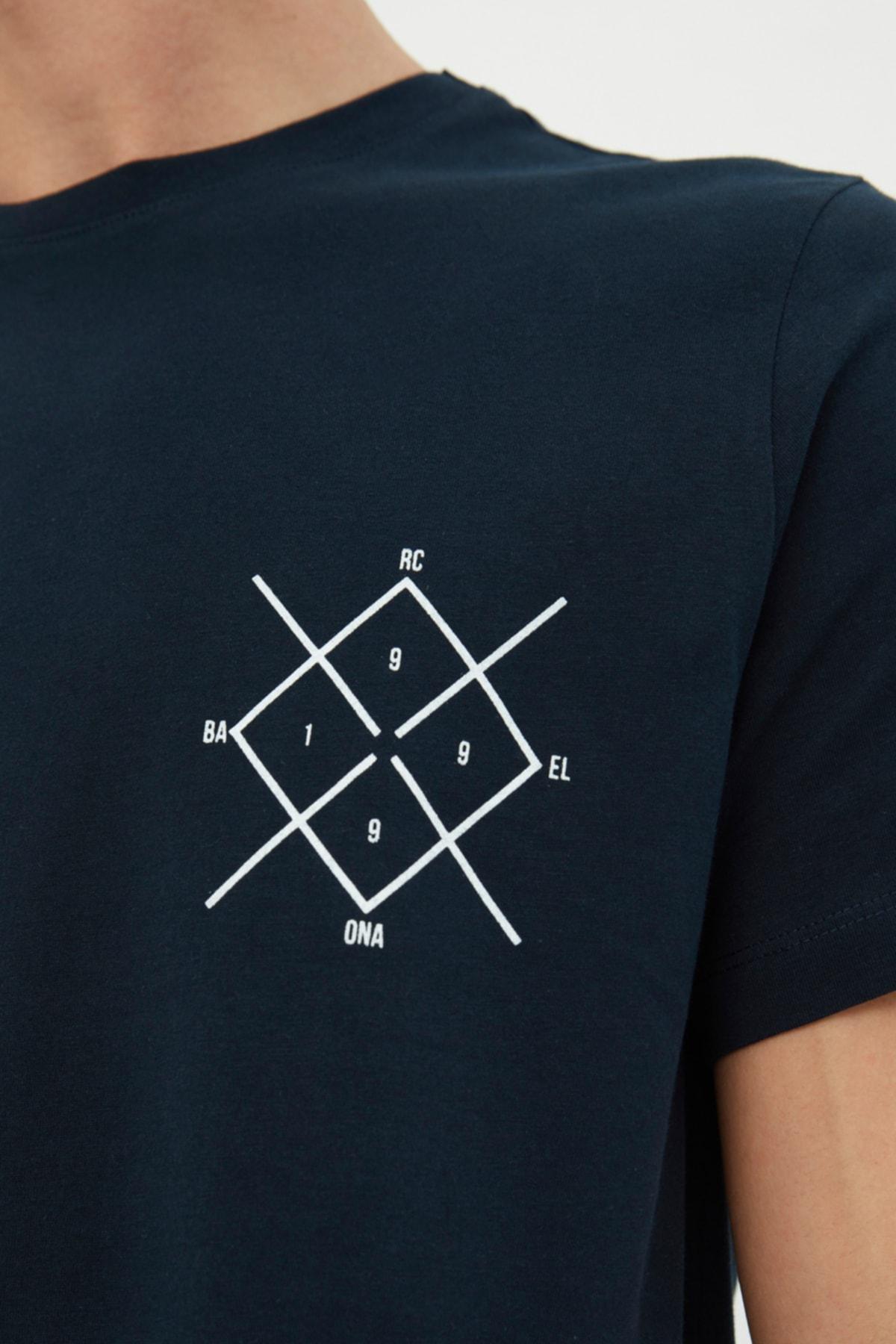 Navy Geometric Crew Neck Tshirt, , large image number 3