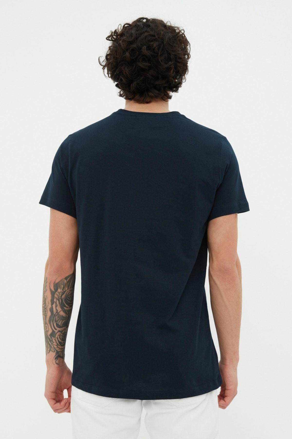 Navy Geometric Crew Neck Tshirt, Dark blue, large image number 4