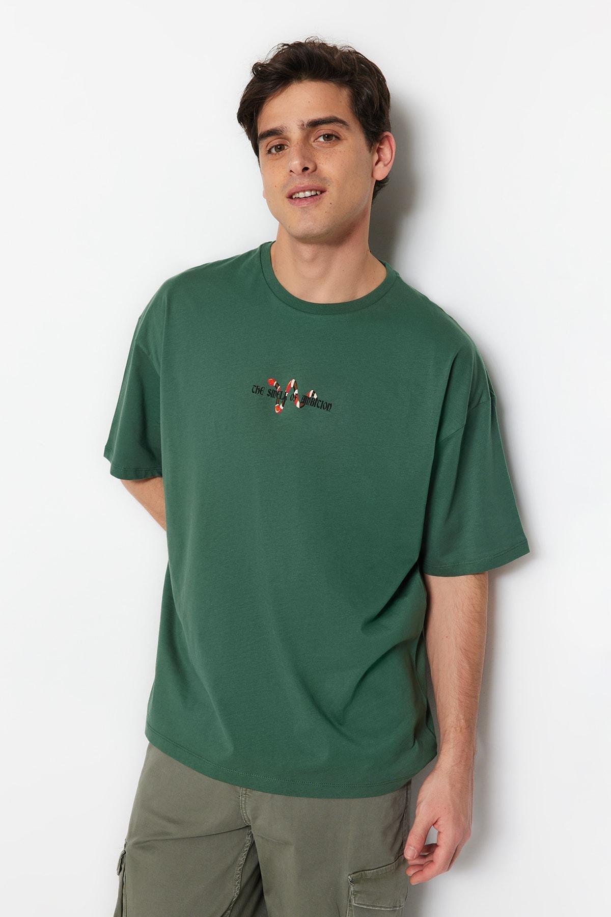 Green Printed Oversize T-Shirt, , large image number 0