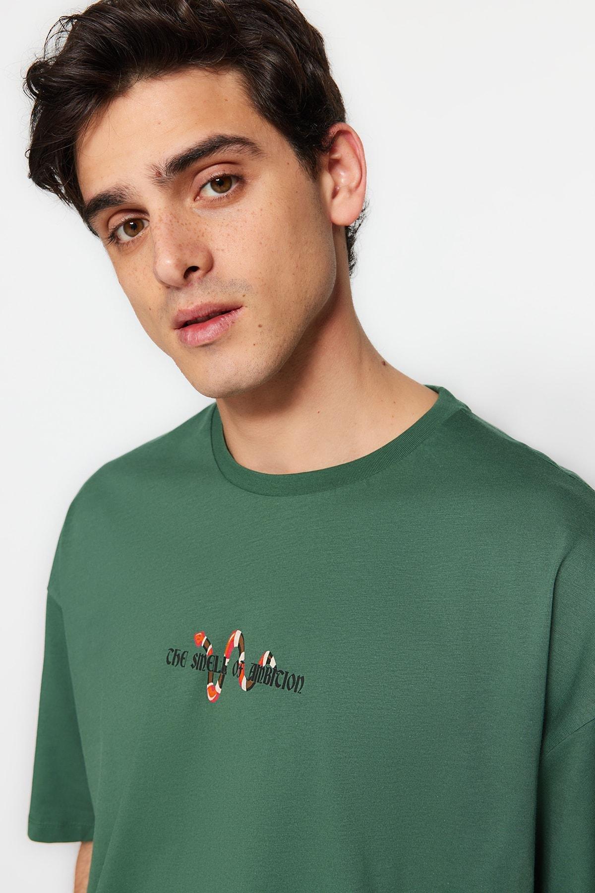 Green Printed Oversize T-Shirt, , large image number 2