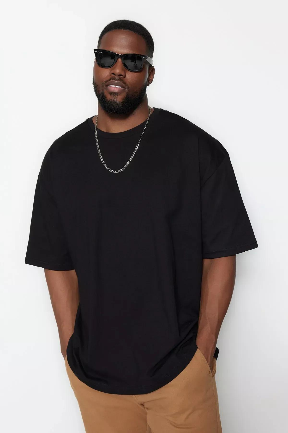 Black Oversize Plus Size T-Shirt, Black, medium