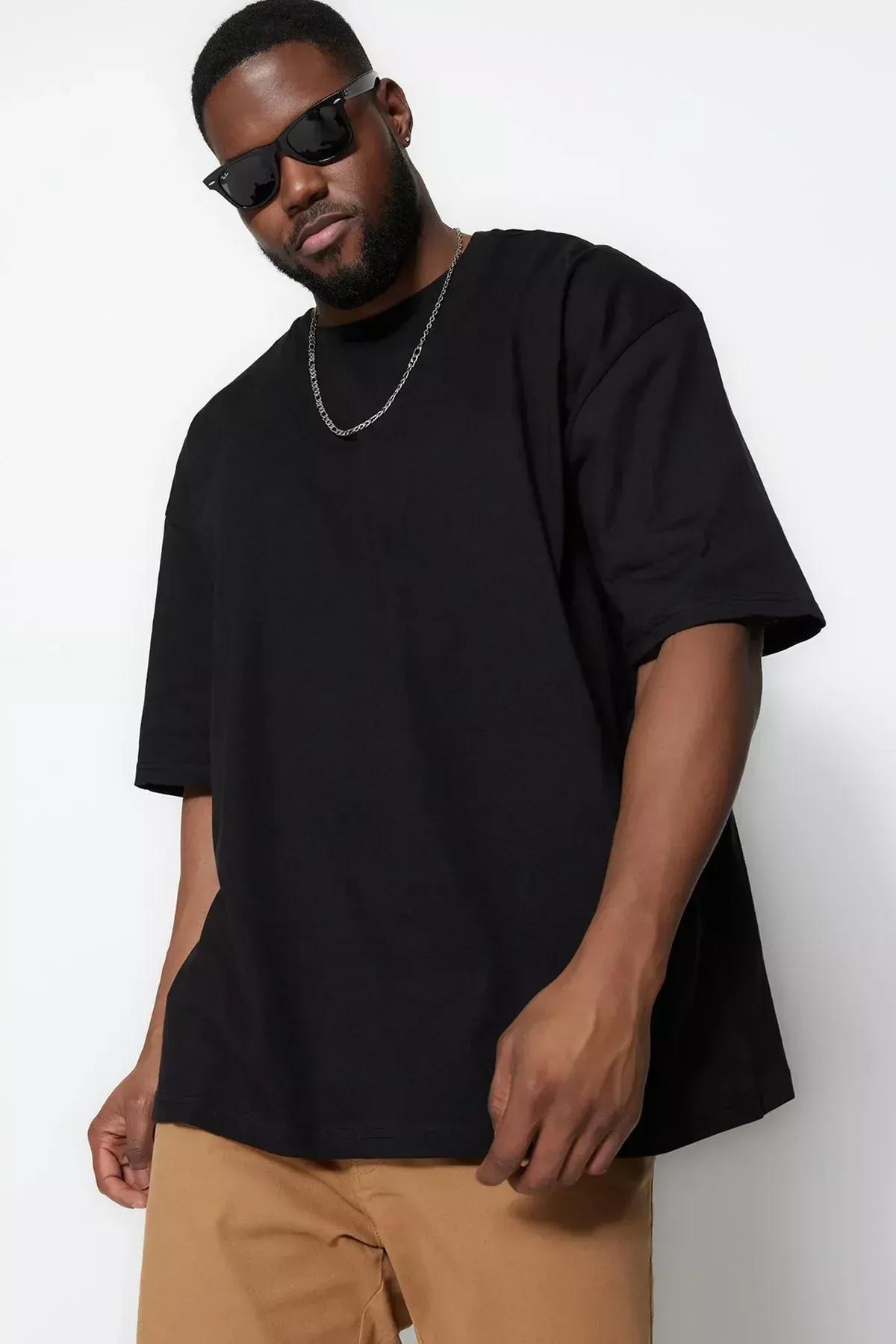 Black Oversize Plus Size T-Shirt, Black, large image number 6