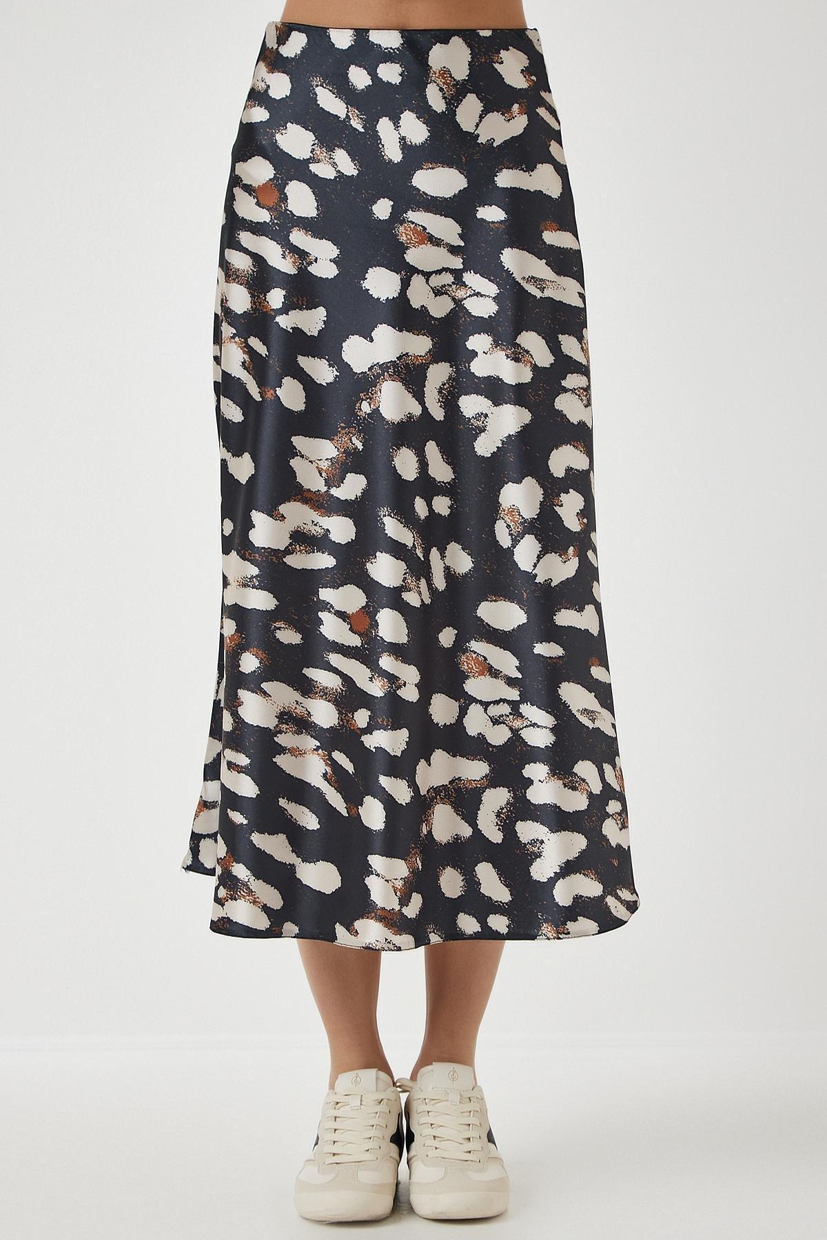 Gray Patterned Satin Midi Skirt, , large image number 3
