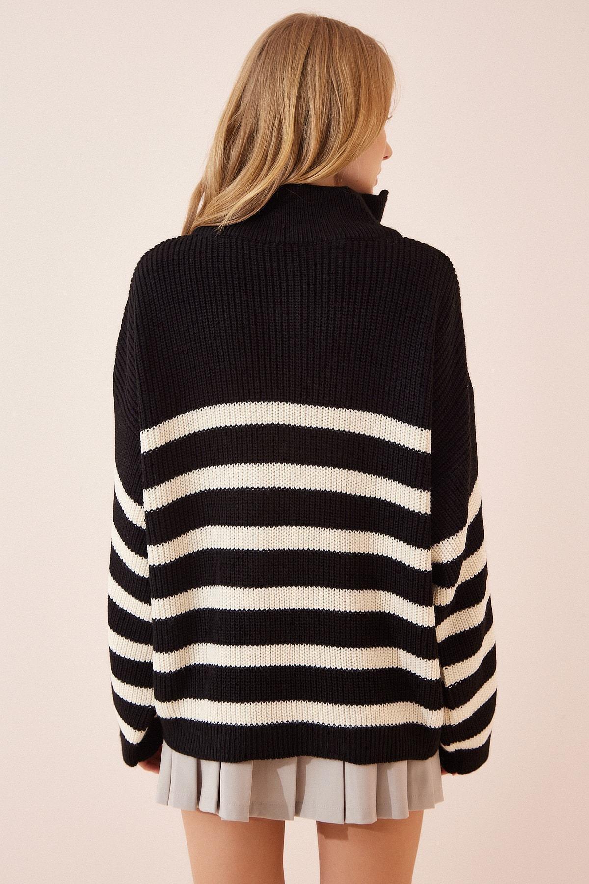 Black Striped Oversize Sweater, BLACK, large image number 4