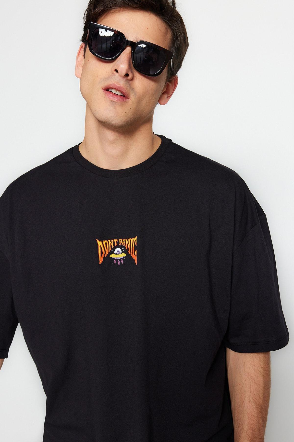 Black Printed Oversize T-Shirt, , large image number 0