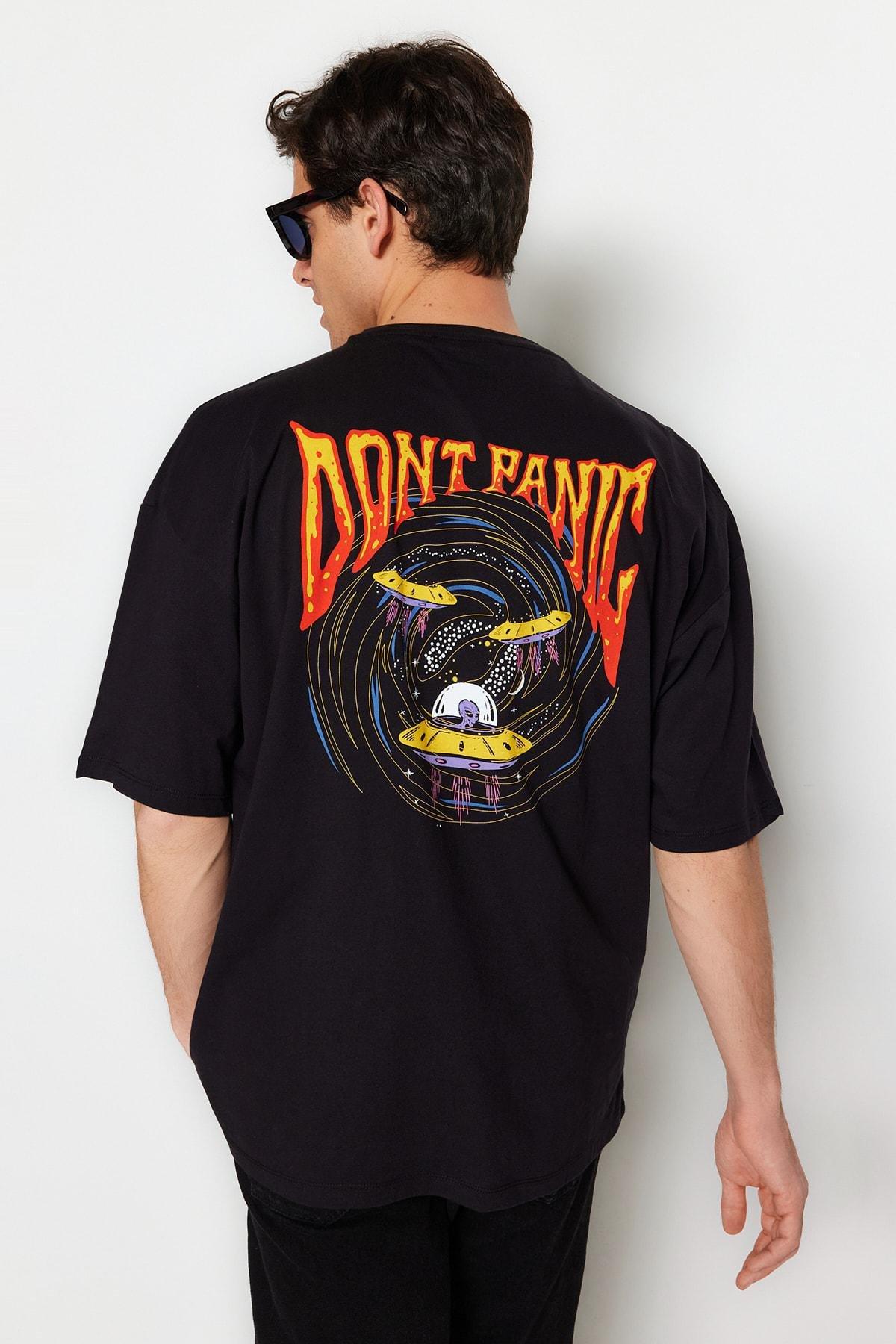 Black Printed Oversize T-Shirt, , large image number 1