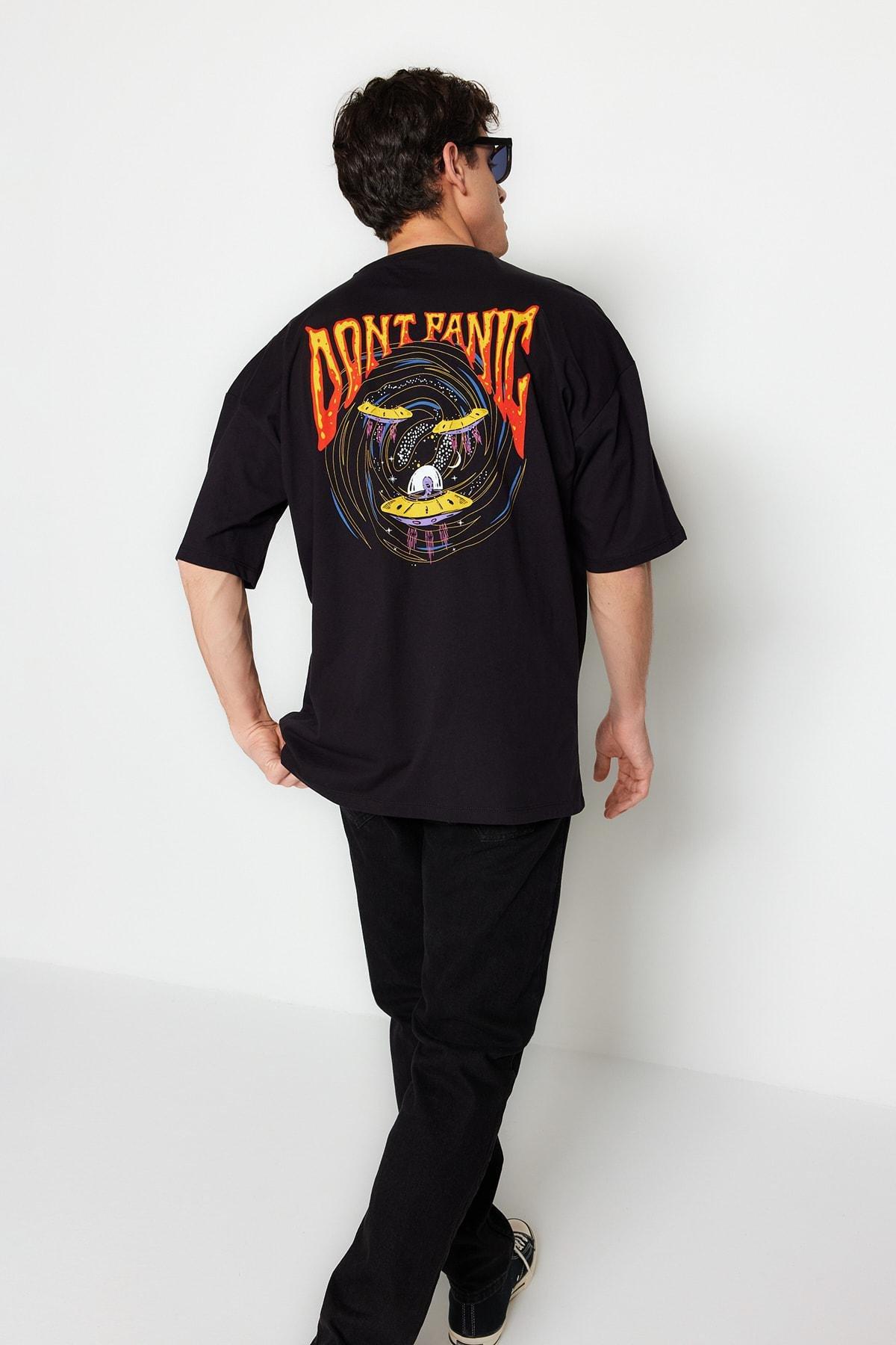Black Printed Oversize T-Shirt, , large image number 2