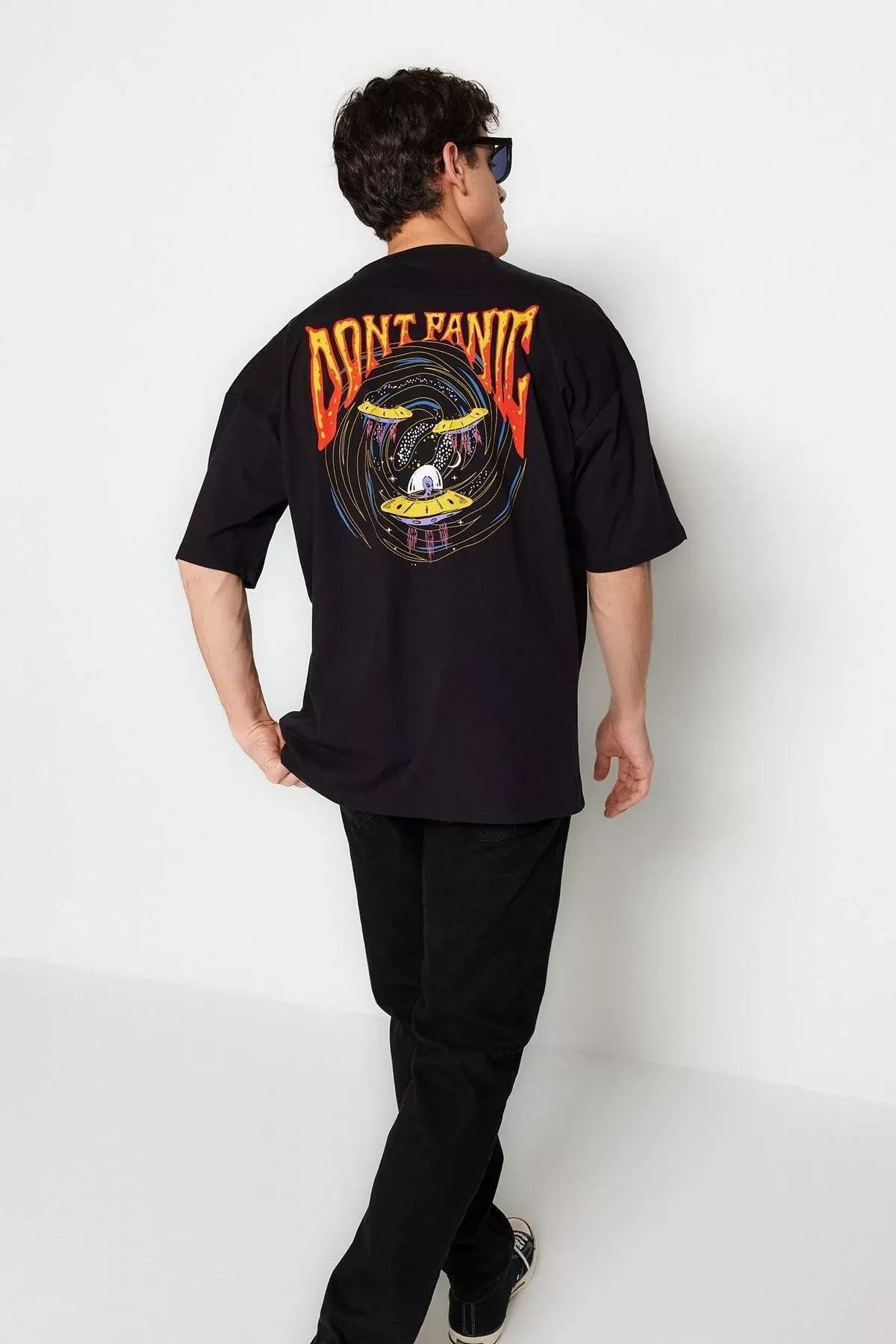 Black Printed Oversize T-Shirt, Black, large image number 2