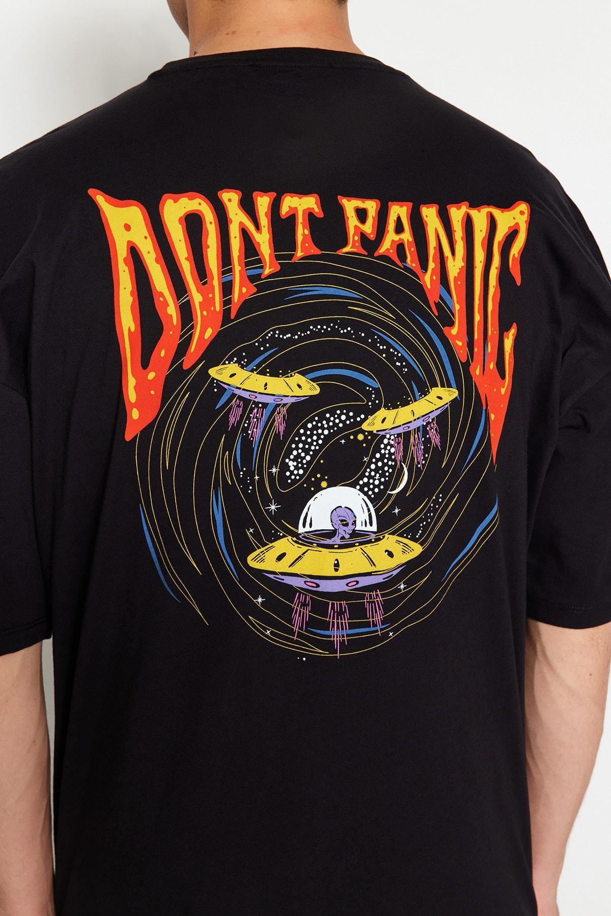 Black Printed Oversize T-Shirt, , large image number 4