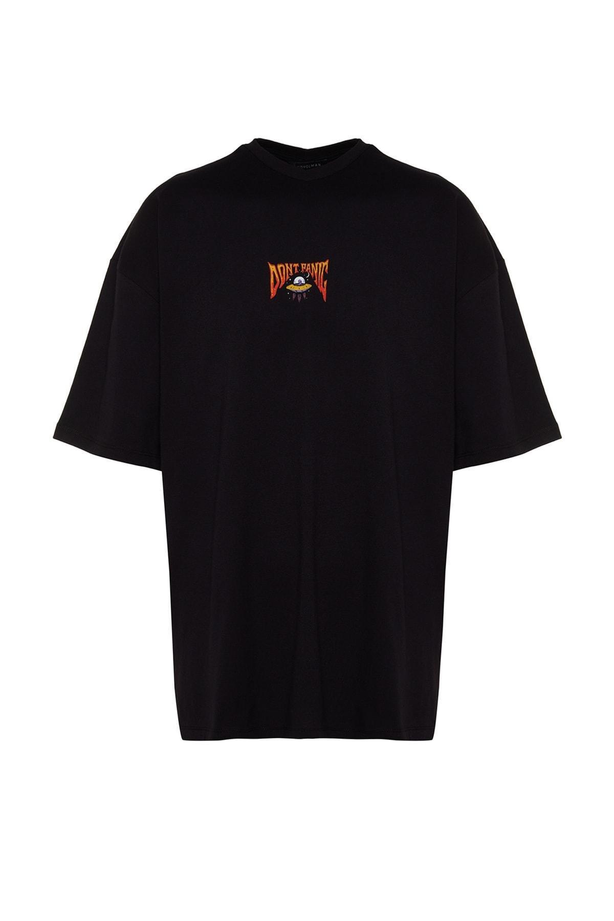 Black Printed Oversize T-Shirt, , large image number 5