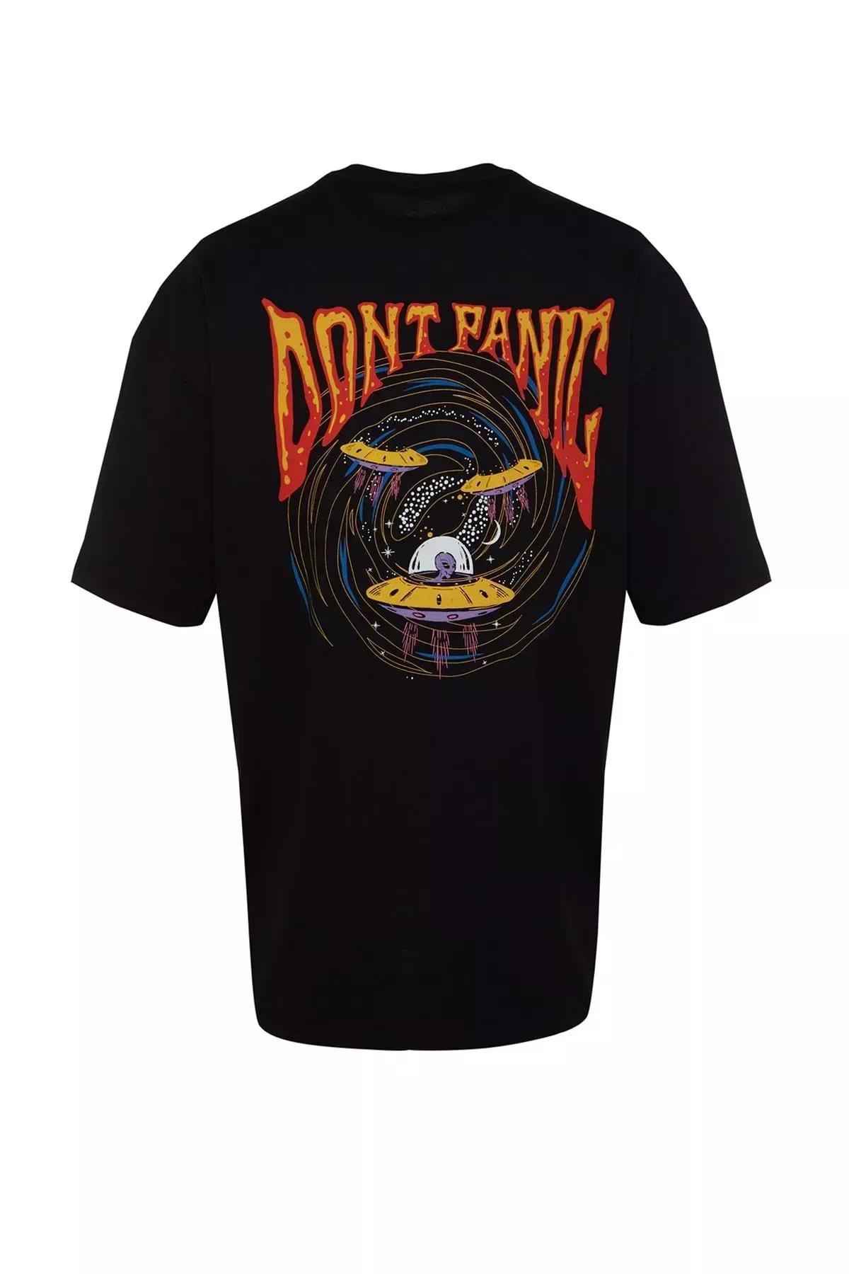 Black Printed Oversize T-Shirt, , large image number 6