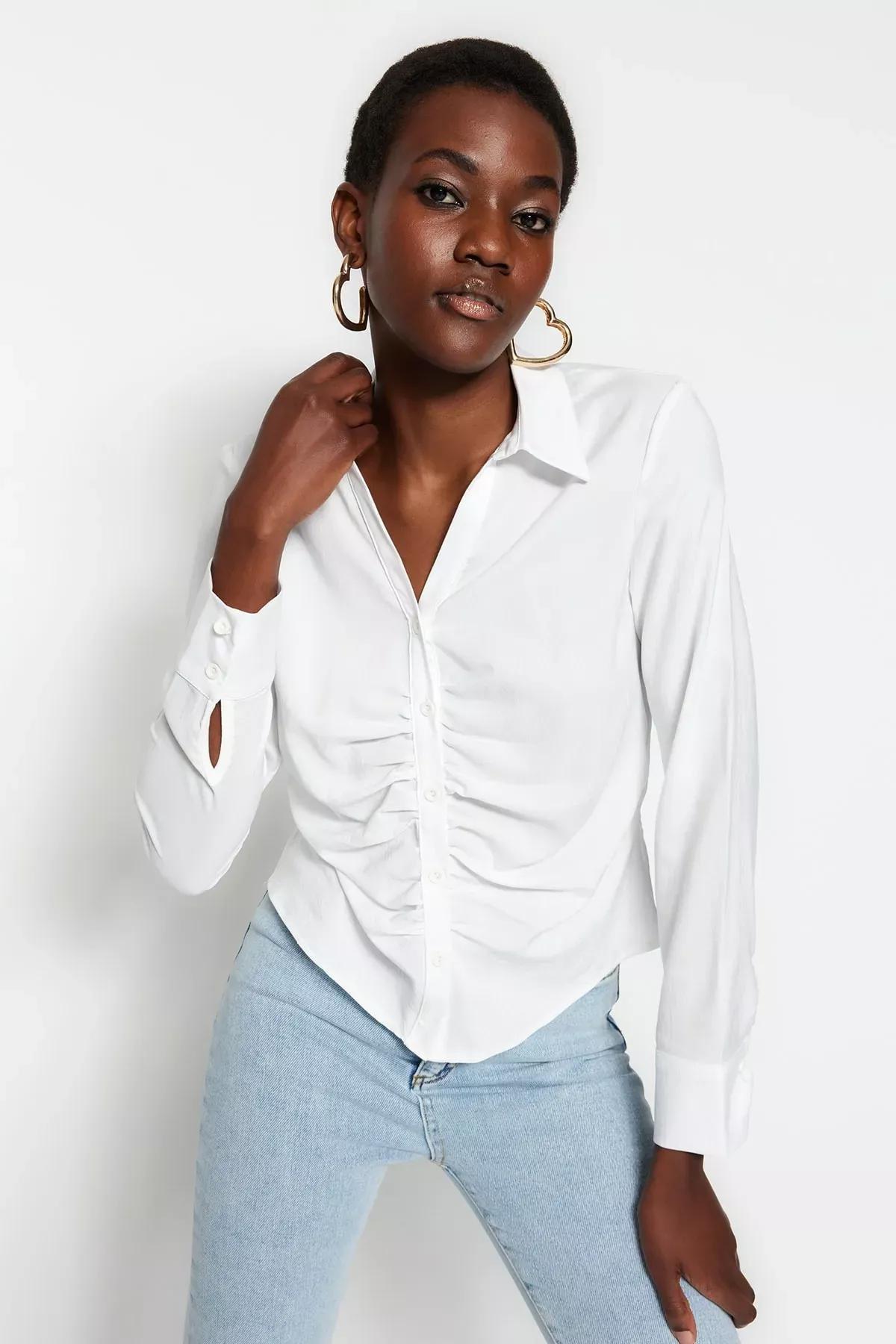 White Fitted Shirt, White, medium