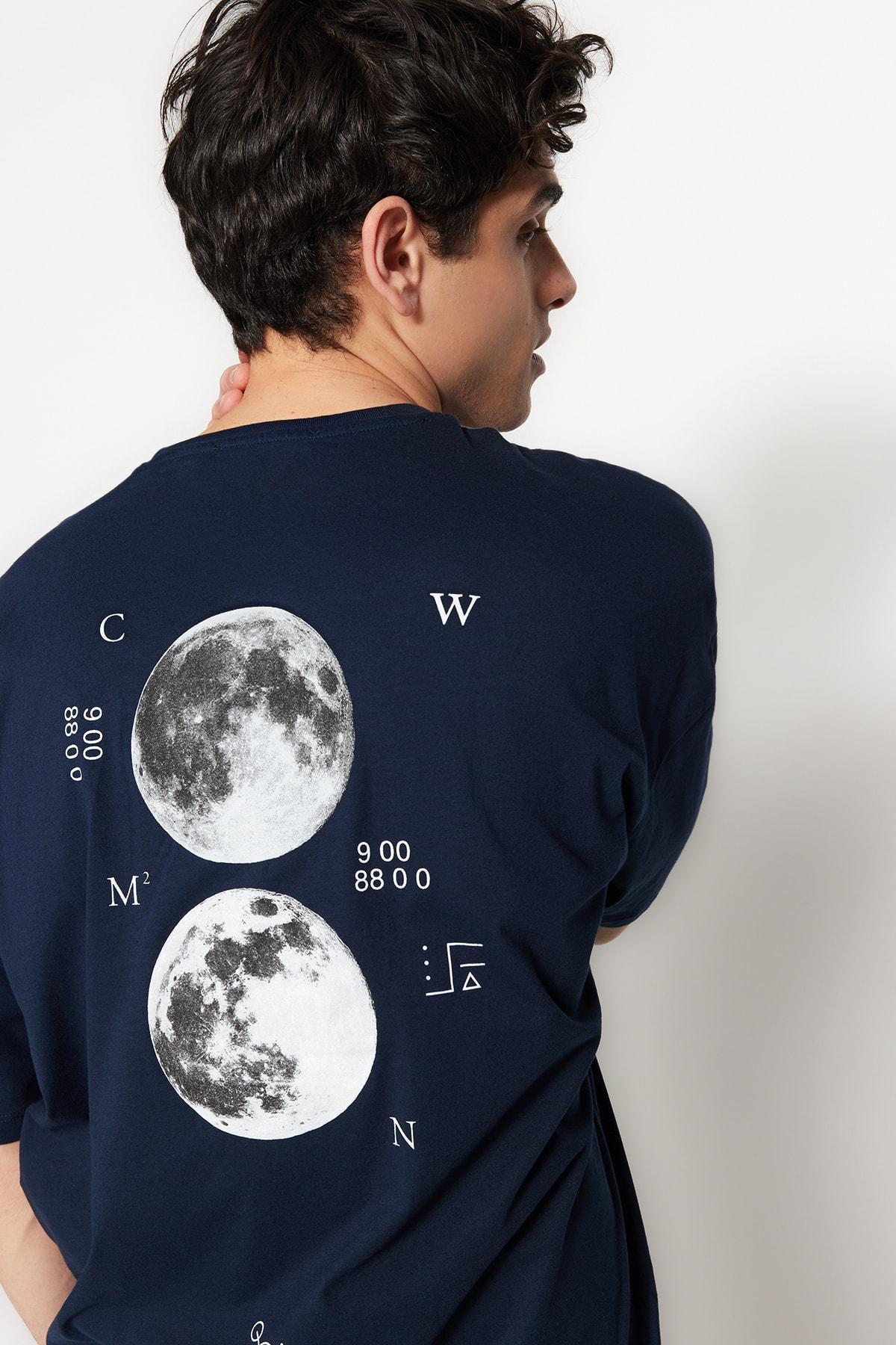 Navy Printed Oversize T-Shirt, , large image number 1