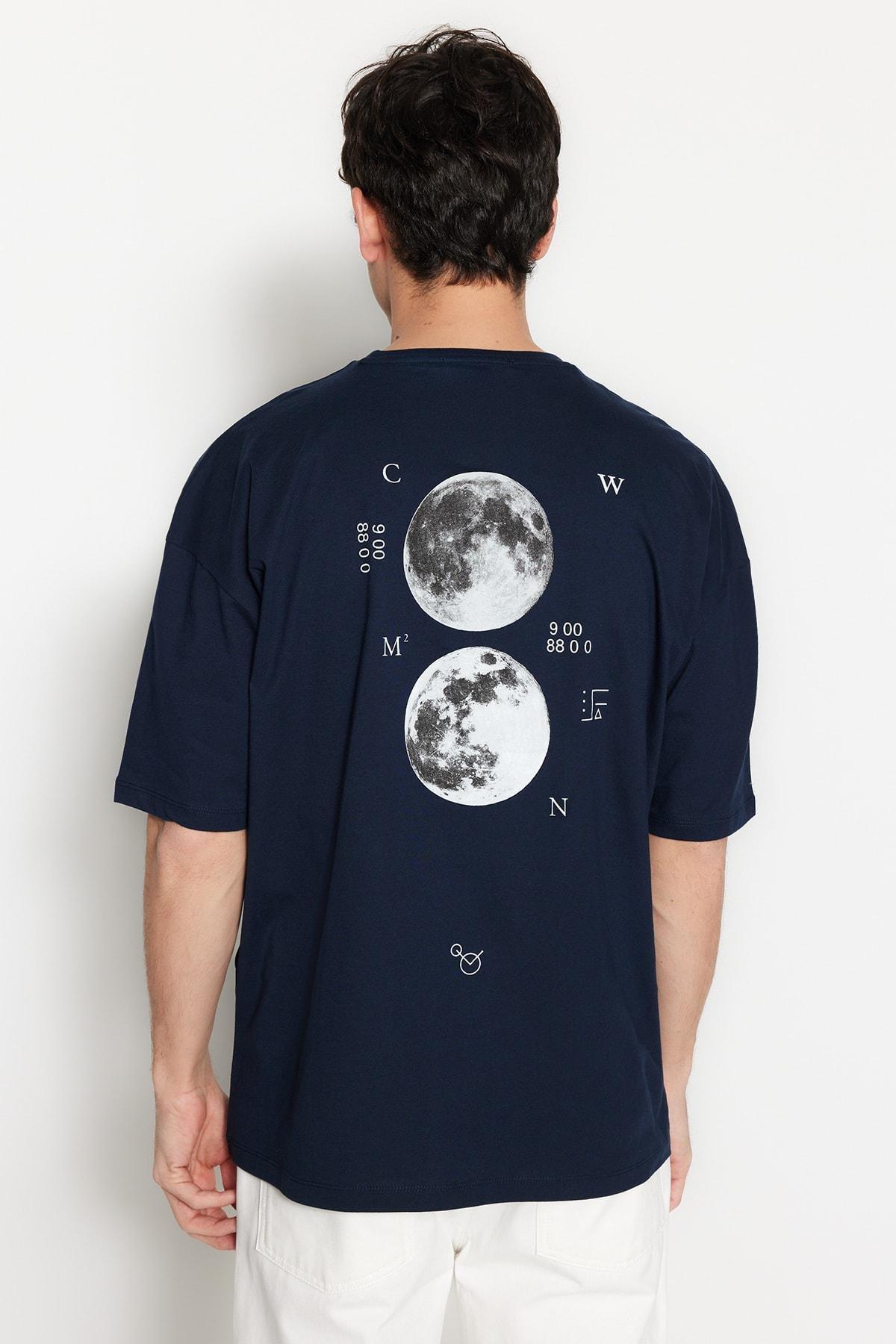 Navy Printed Oversize T-Shirt, , large image number 3