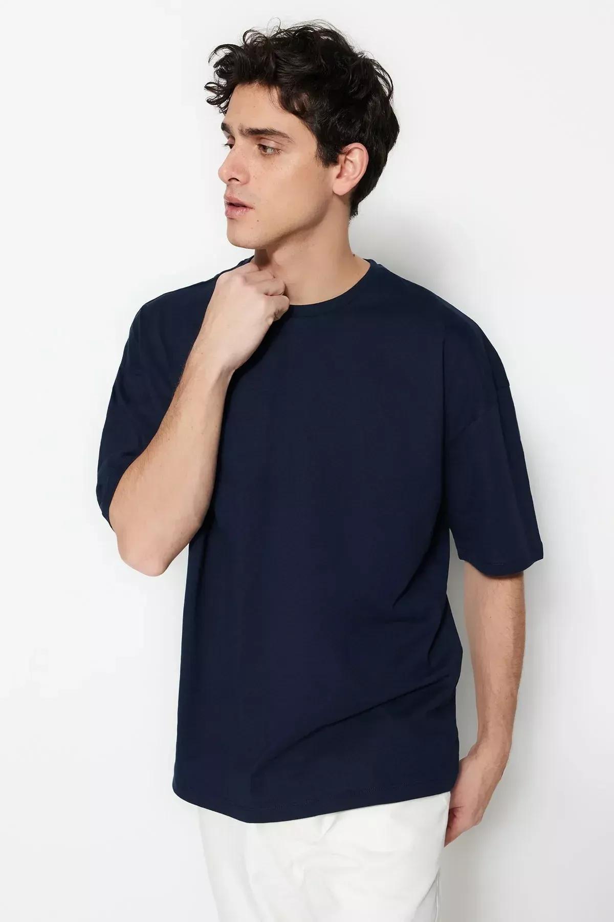 تيشيرت بقصة فضفاضة مزين بطبعة، كحلي, Dark blue, large image number 3