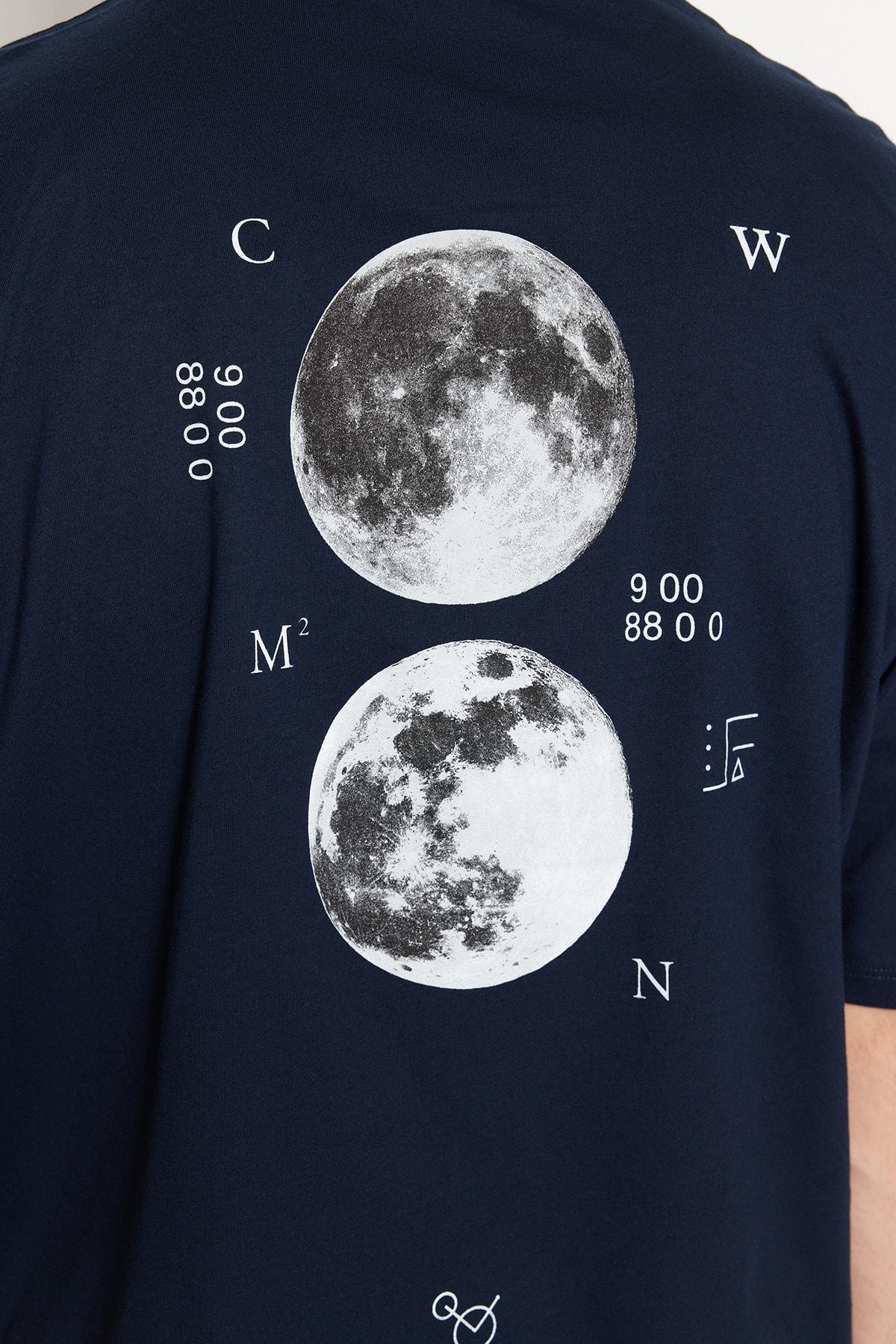 Navy Printed Oversize T-Shirt, , large image number 4