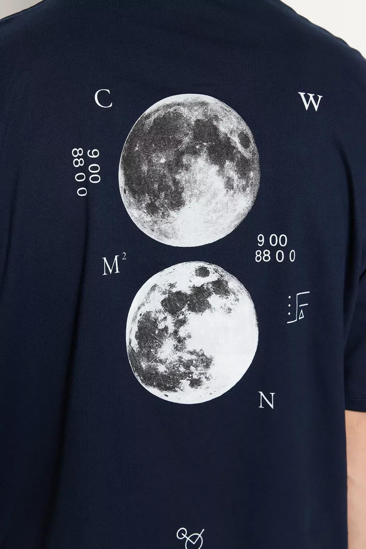 Navy Printed Oversize T-Shirt, Dark blue, large image number 8