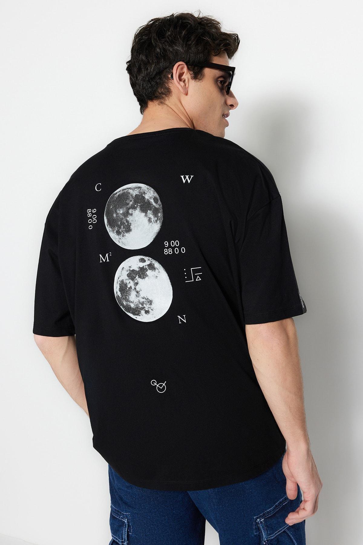 Black Printed Oversize T-Shirt, , medium