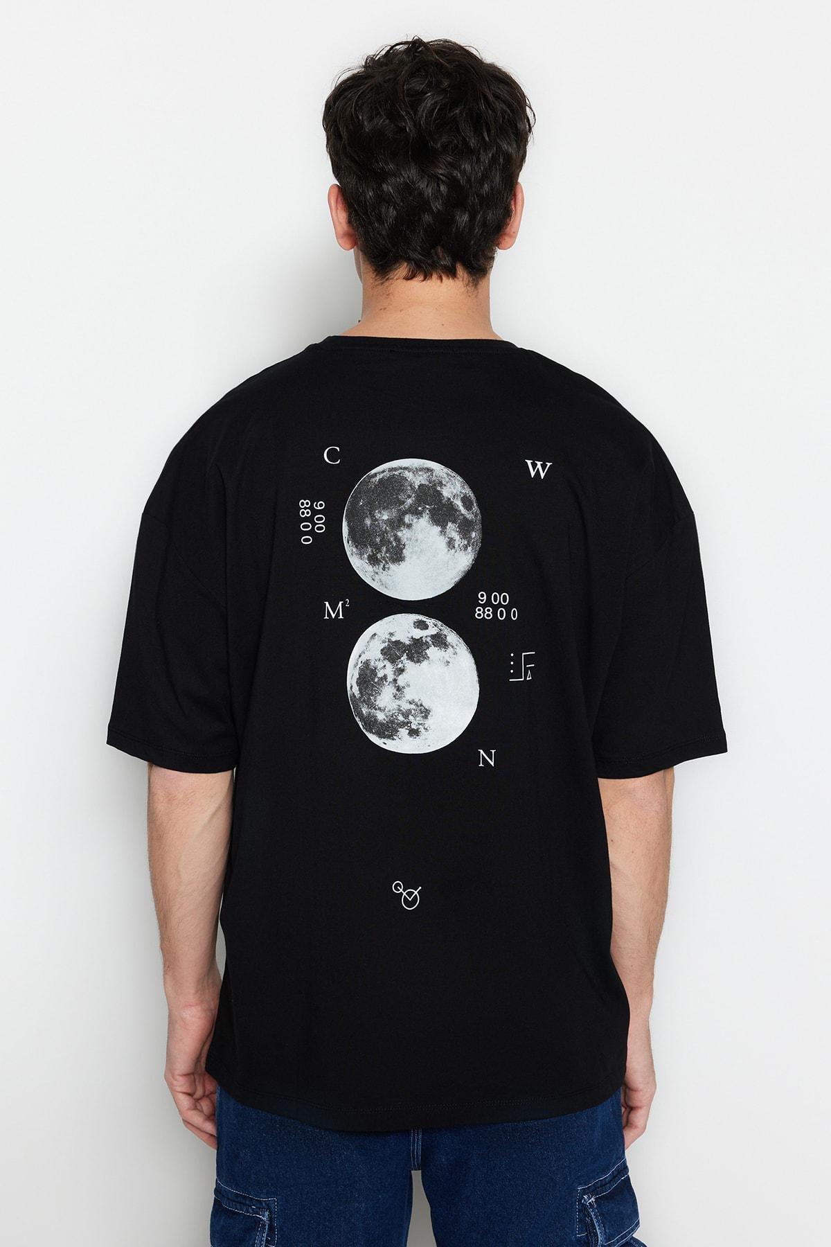 Black Printed Oversize T-Shirt, , large image number 1
