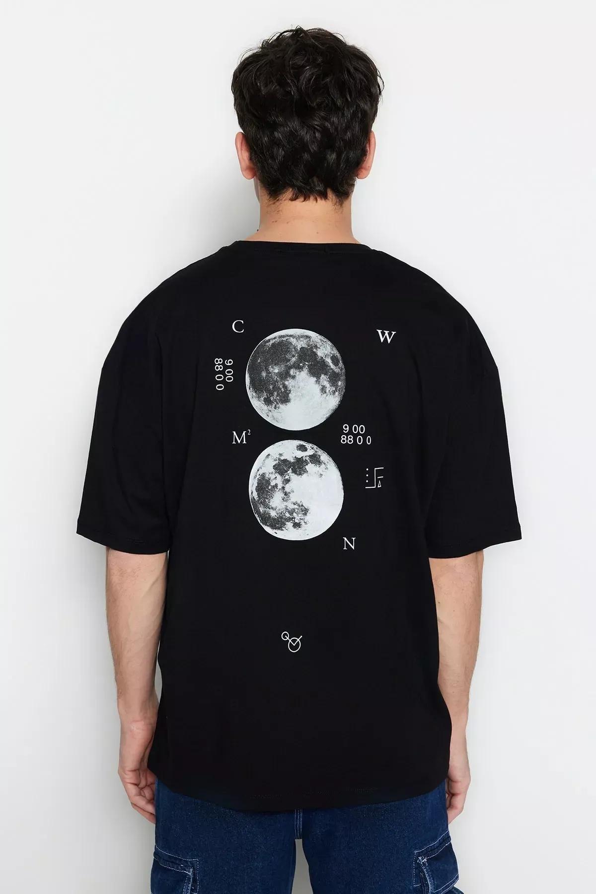Black Printed Oversize T-Shirt, Black, large image number 1
