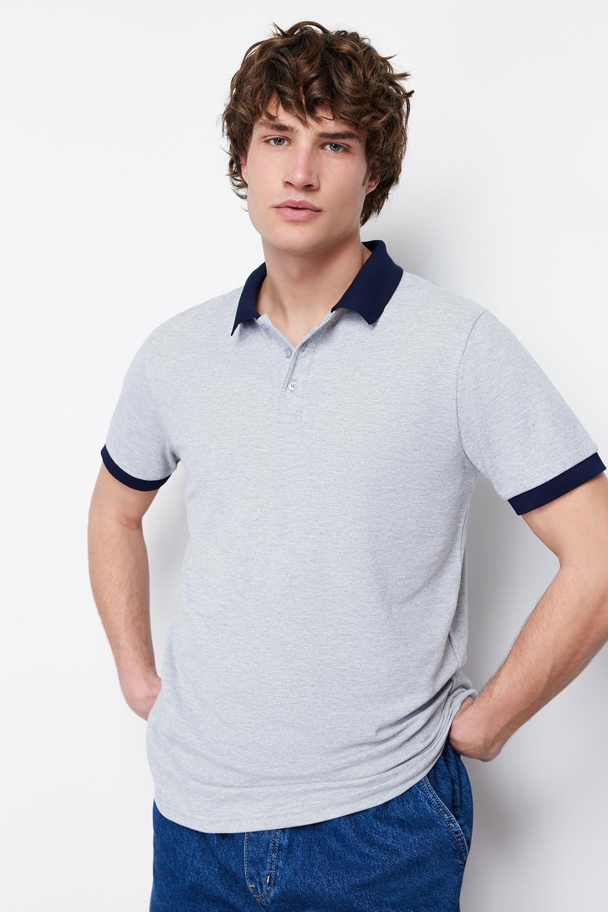Grey Slim Polo T-Shirt, Gray, large image number 3