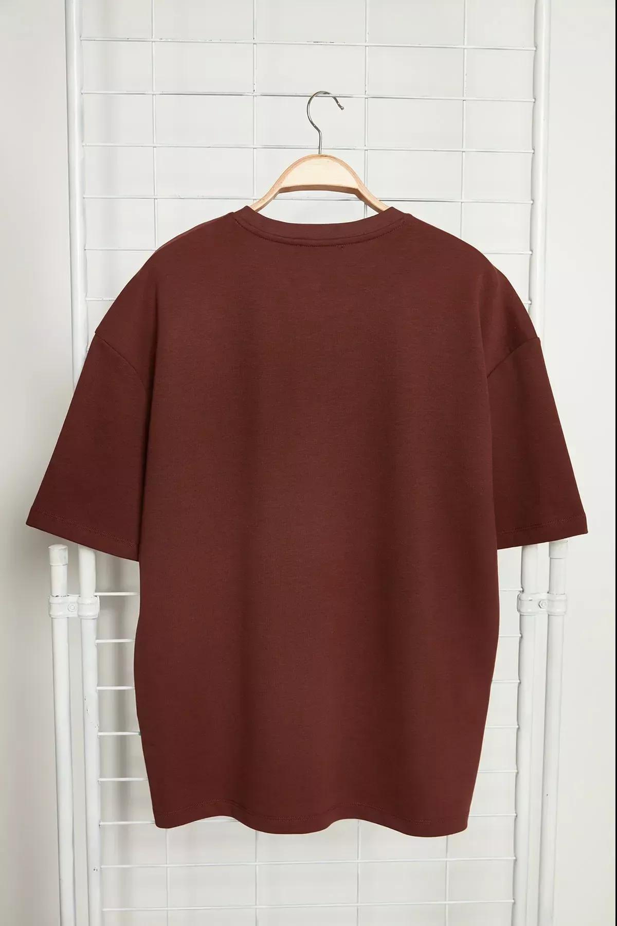 Brown Crew Neck Oversize T-Shirt, , large image number 5