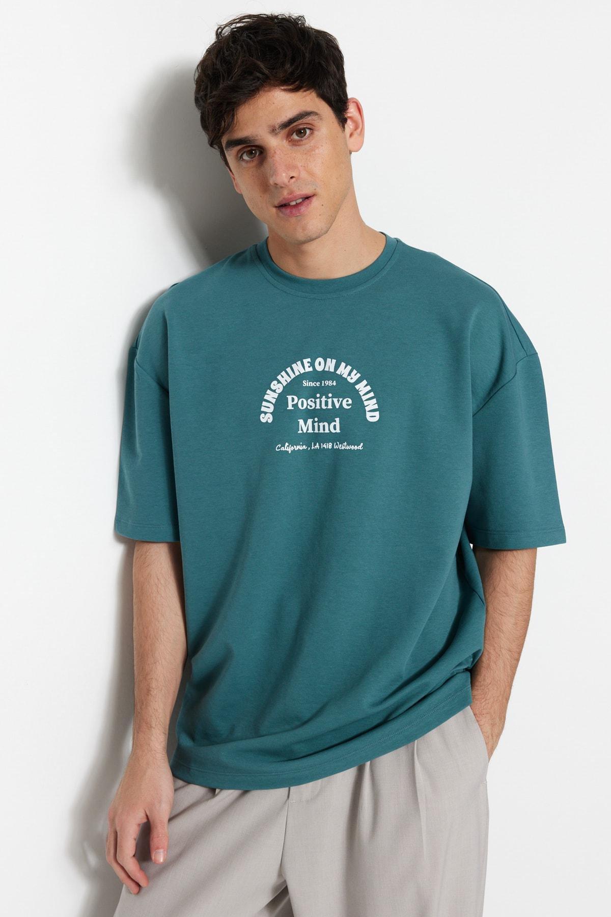 Blue Printed Oversize T-Shirt, , large image number 0