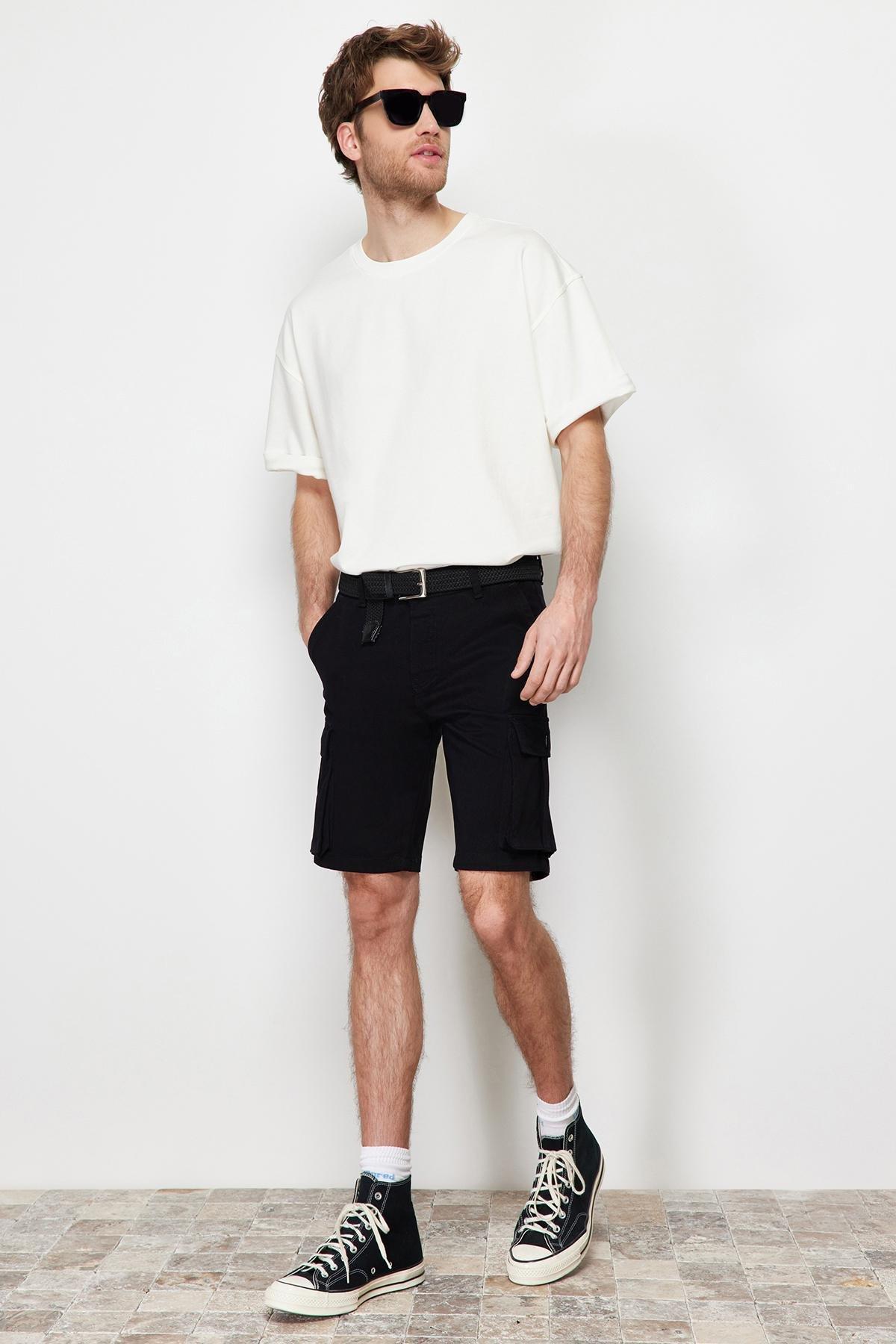 Black Mid Waist Shorts, , large image number 1