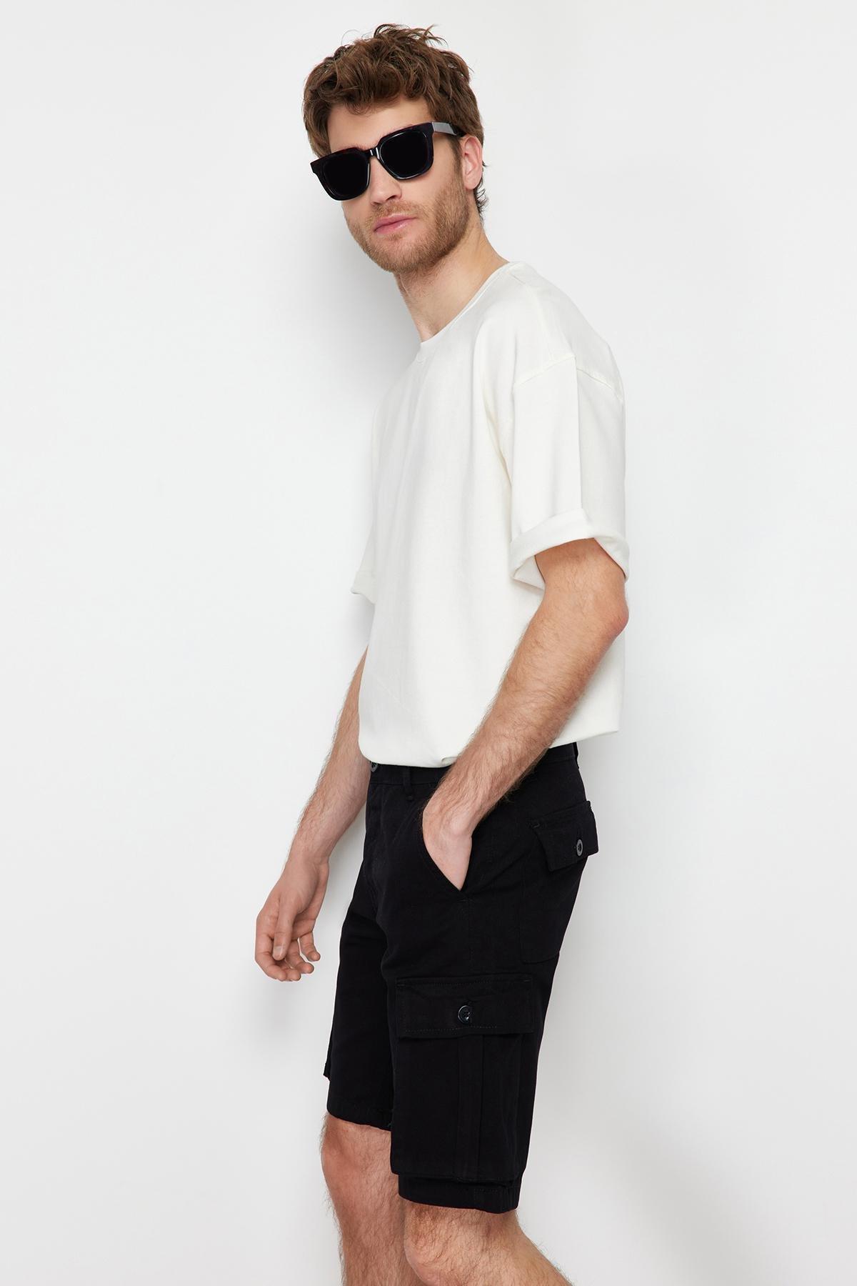 Black Mid Waist Shorts, , large image number 3