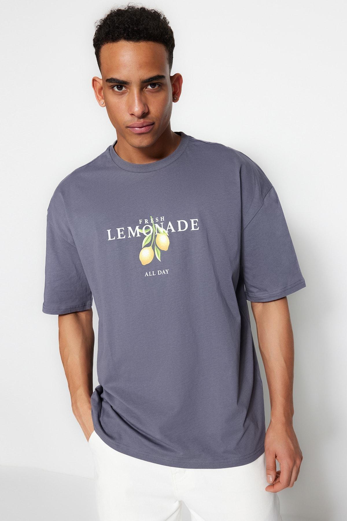 Gray Printed Oversize T-Shirt, , medium