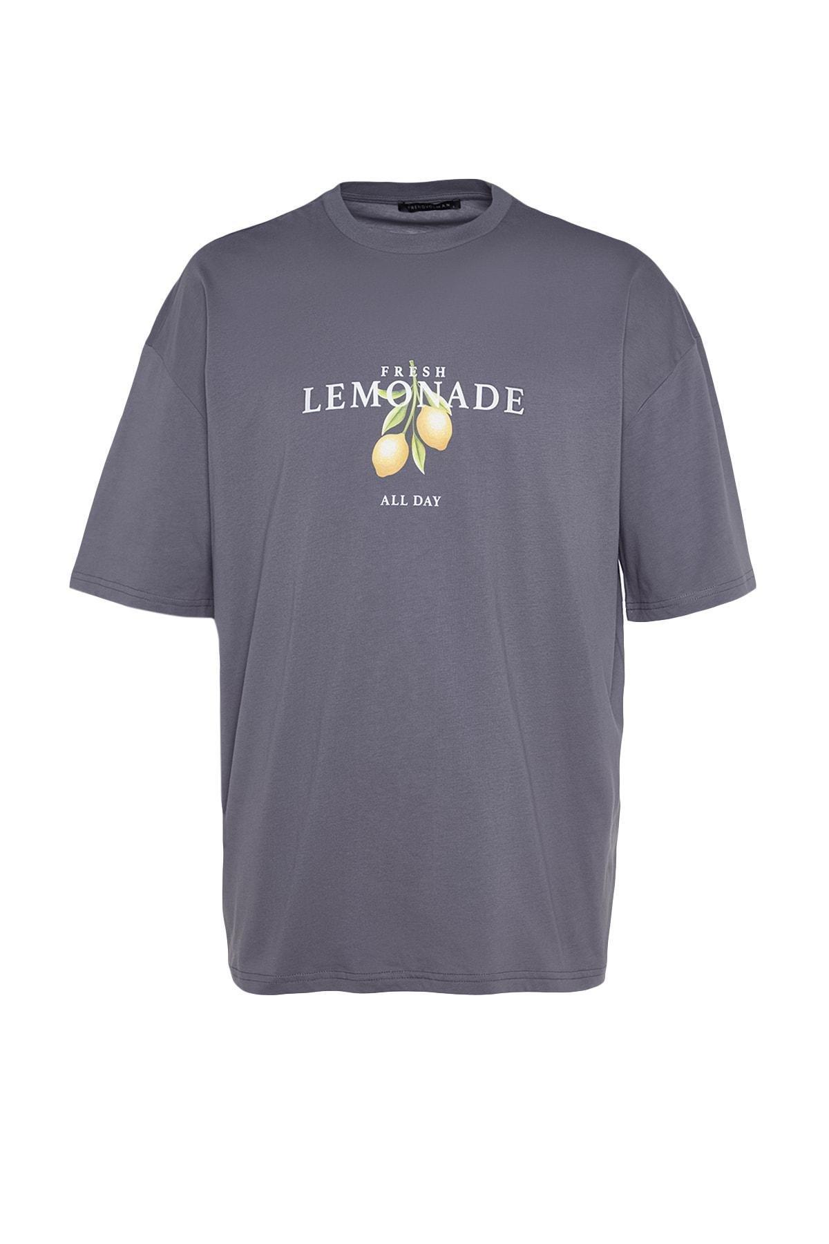 Gray Printed Oversize T-Shirt, , large image number 5