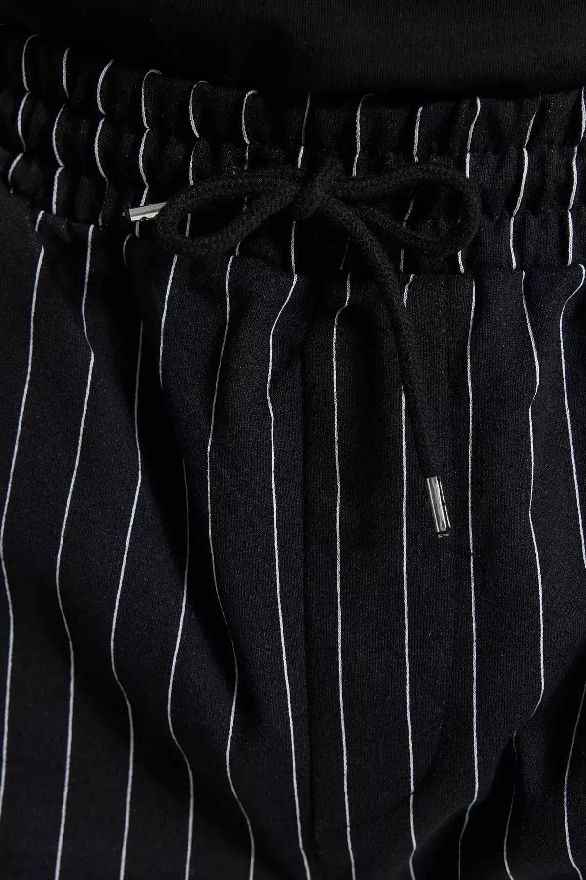Black Striped Normal Waist Shorts, Black, large image number 11