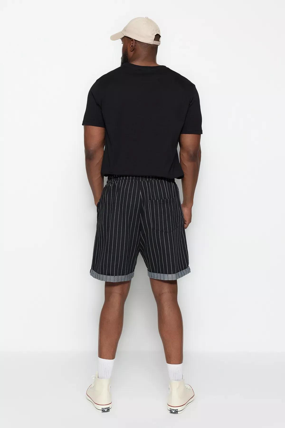 Black Striped Normal Waist Shorts, Black, large image number 13