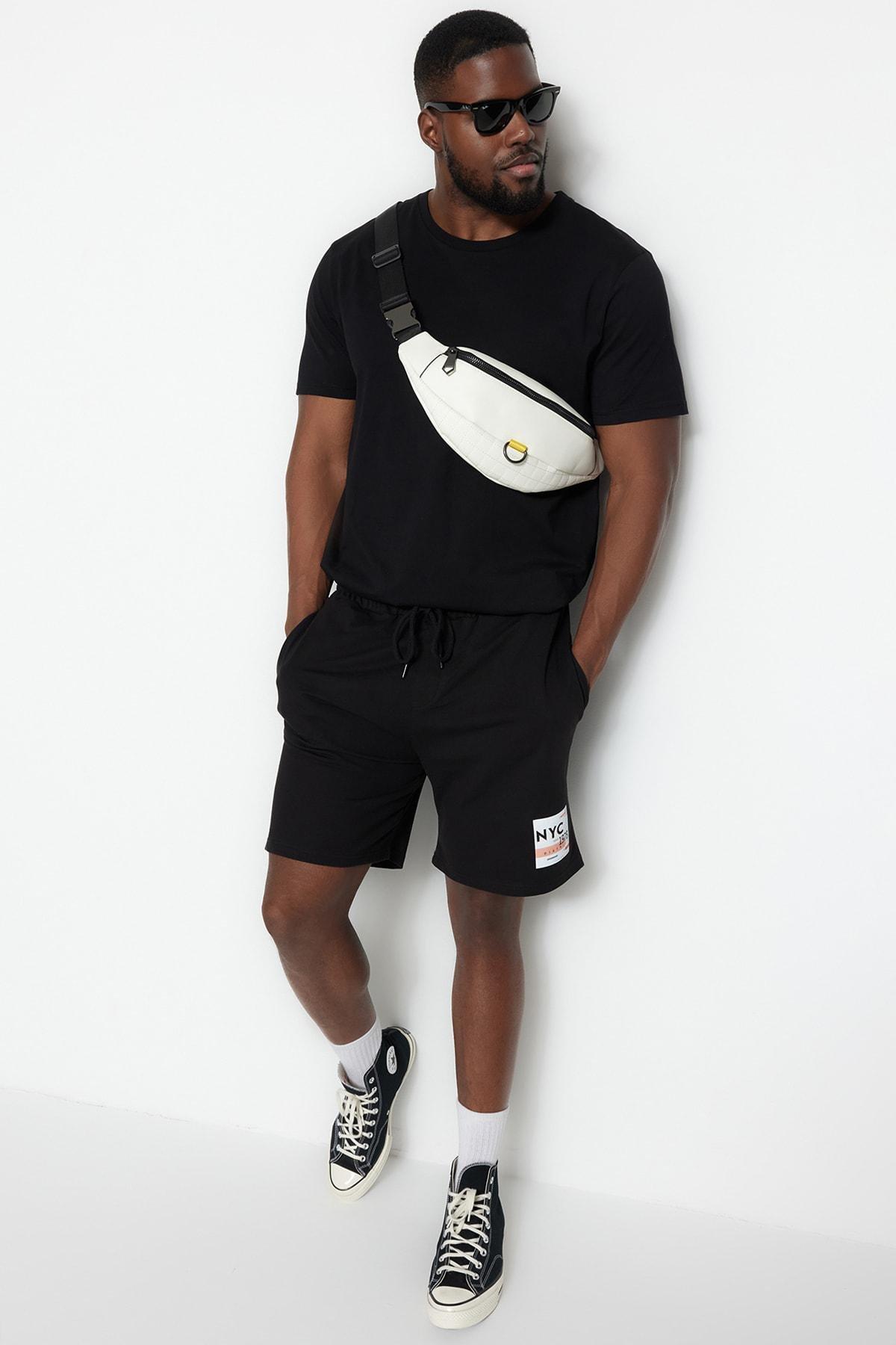 Black Printed Plus Size Shorts, , large image number 6