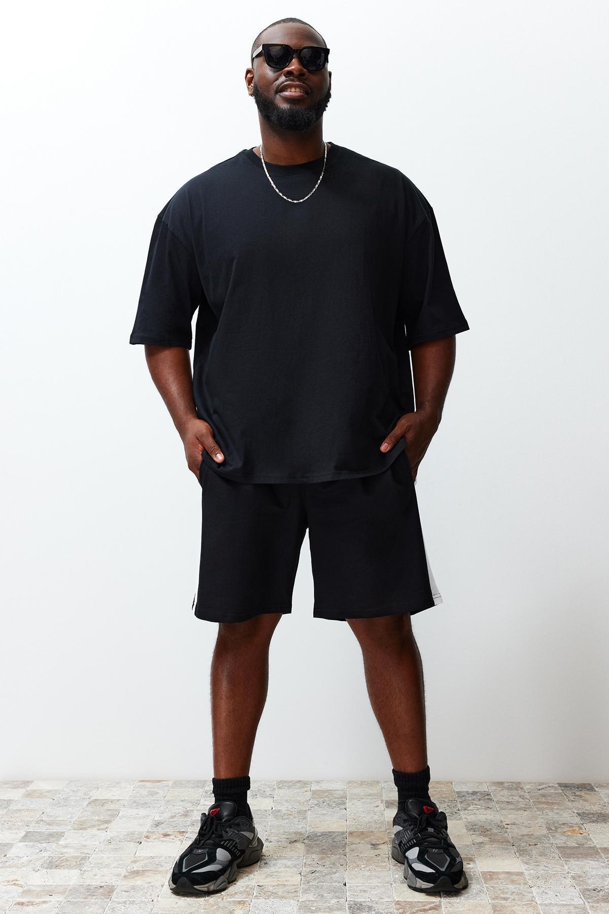Black Printed Plus Size Shorts, Black, large image number 0