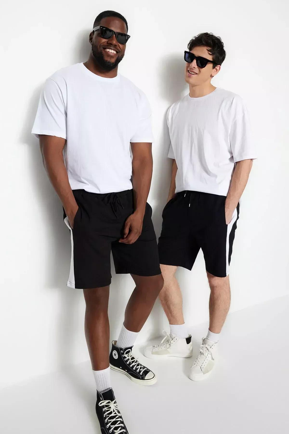 Black Printed Plus Size Shorts, Black, large image number 5