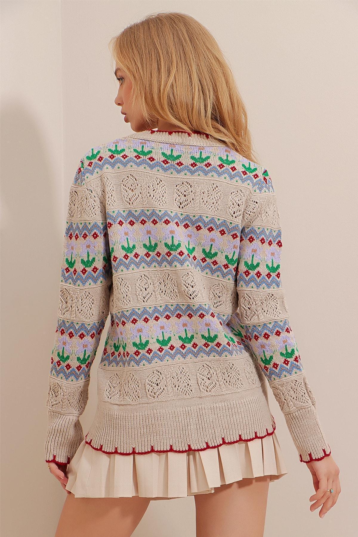 Beige Geometric Pattern Cardigan, Beige, large image number 3