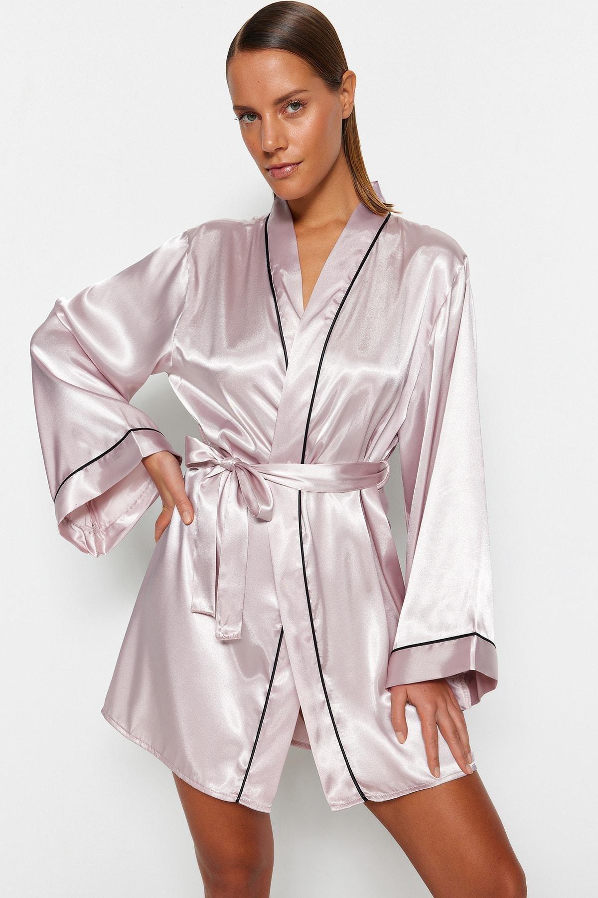 Pink Satin Dressing Gown, , large image number 0