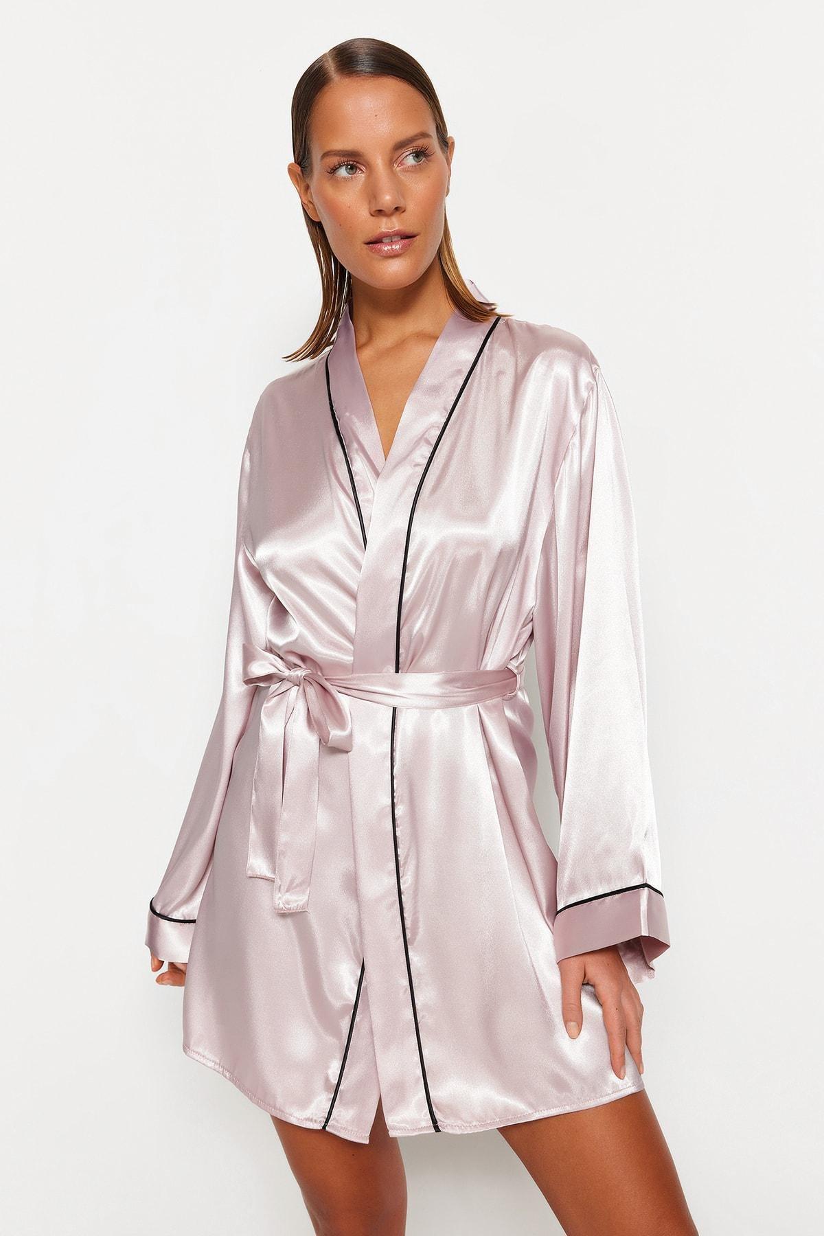 Pink Satin Dressing Gown, , large image number 1