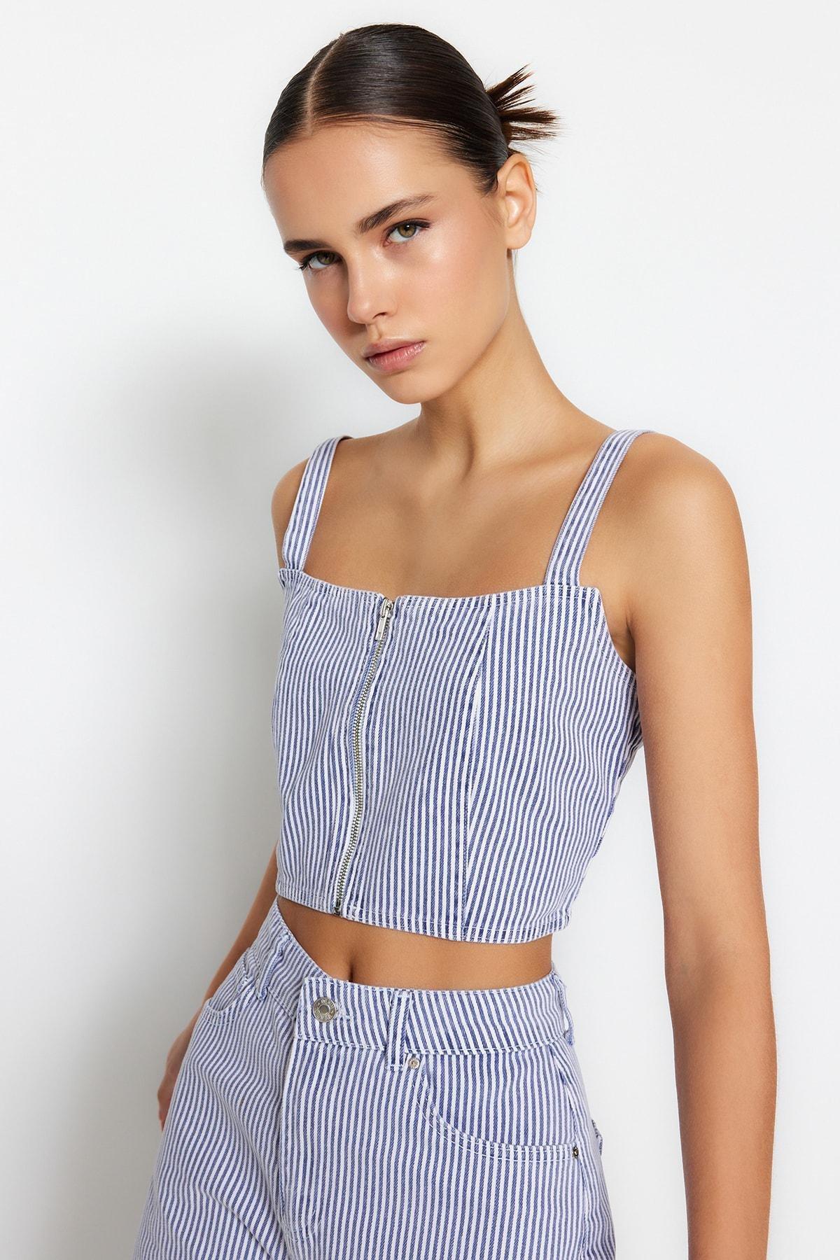White Denim Crop Top, , large image number 0